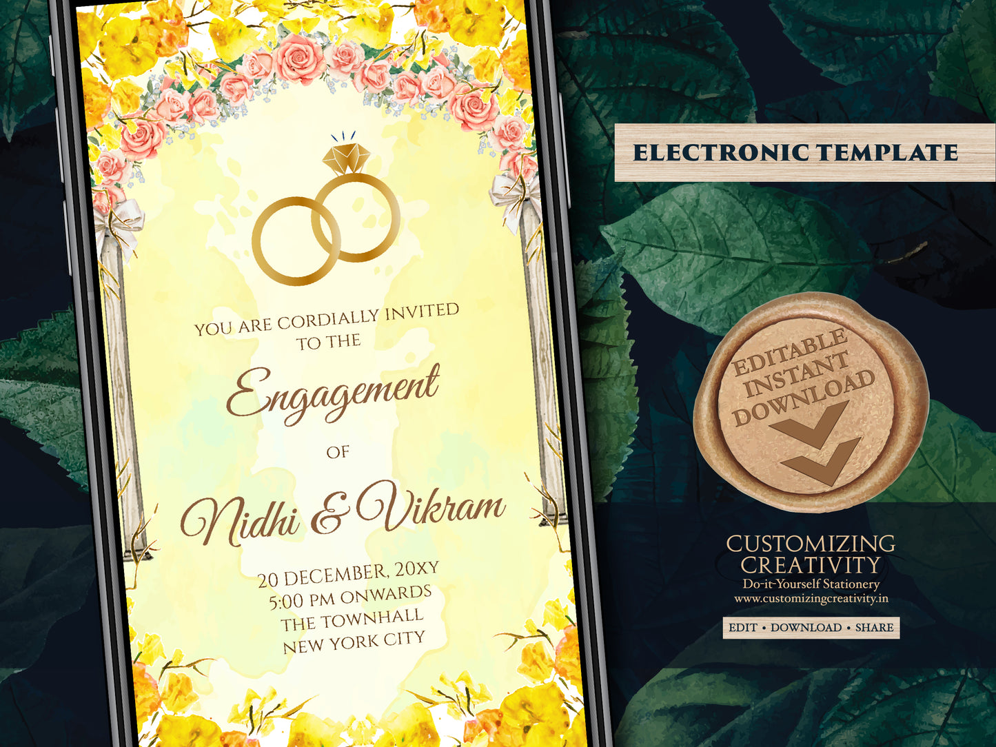 Digital Ring Ceremony Invites Indian Engagement invitations Electronic, Indian Ring Ceremony invitation & Digital Engagement invite template