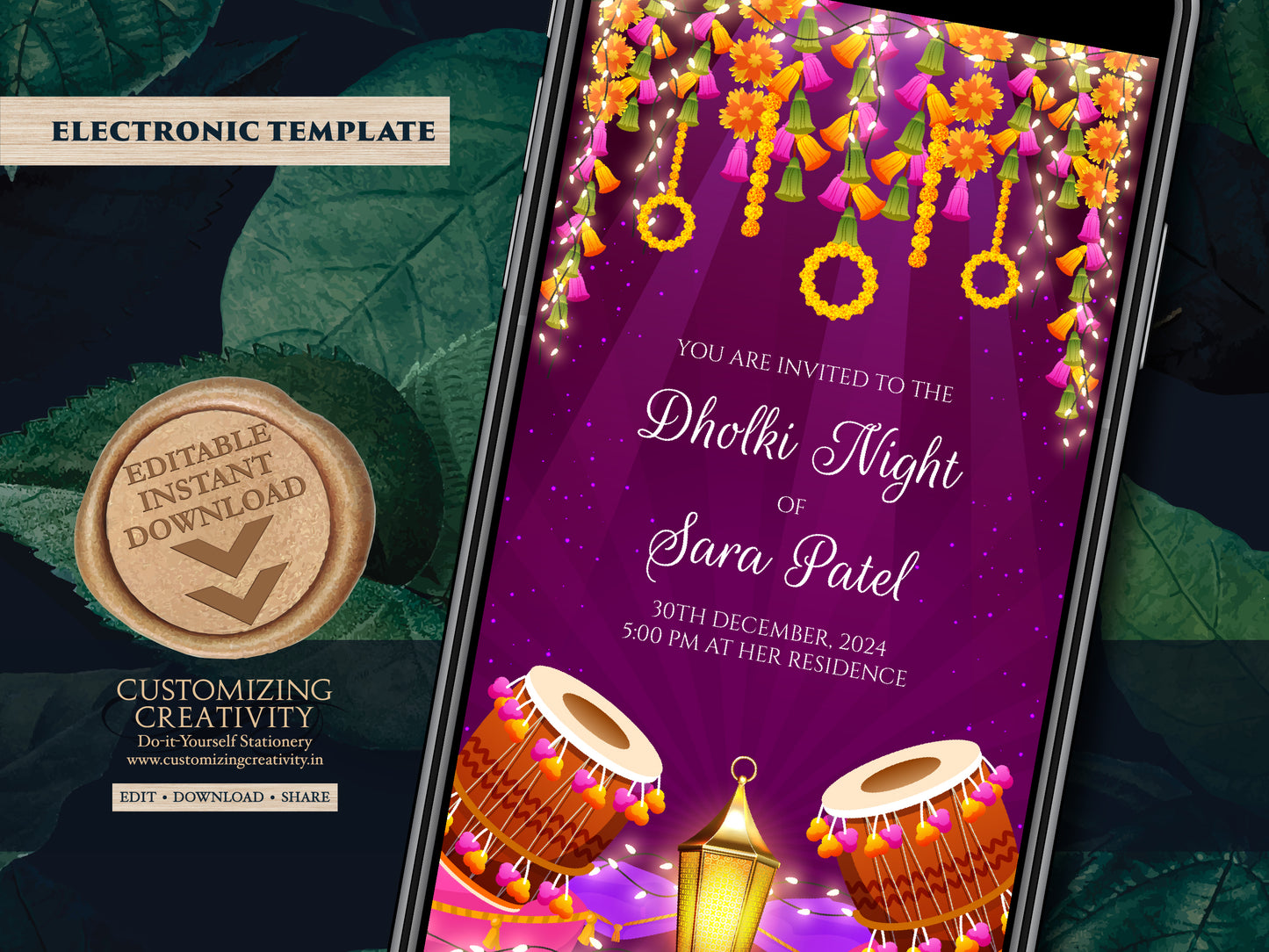Muslim Dholki cards & Digital Dholki invites, Pakistani wedding invites as Muslim wedding invites, Mehndi invitations as Dholki decorations