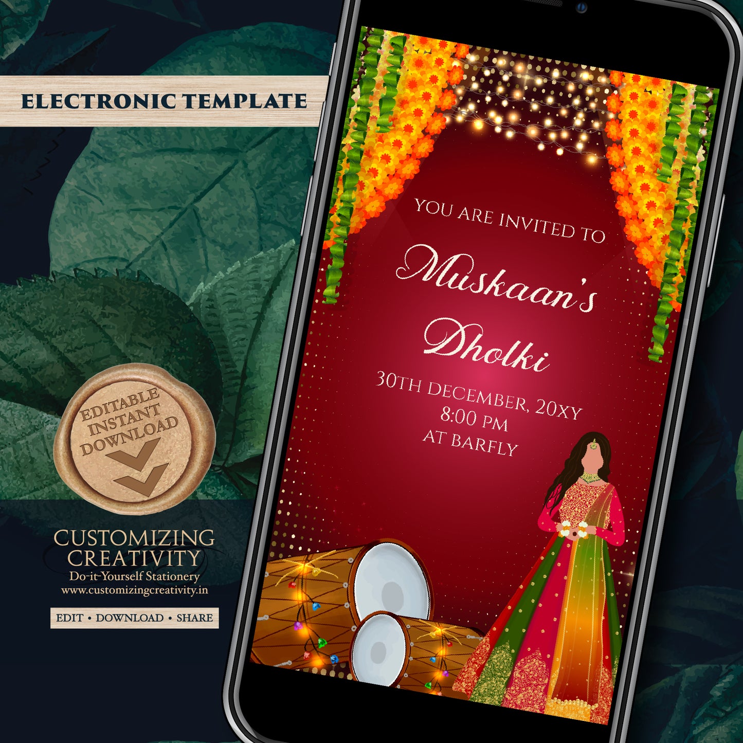 Dholki invitations Muslim Mehndi invites, Digital Dholki invites & Mehndi invitation, Mehendi invite as Digital Pakistani wedding invitation