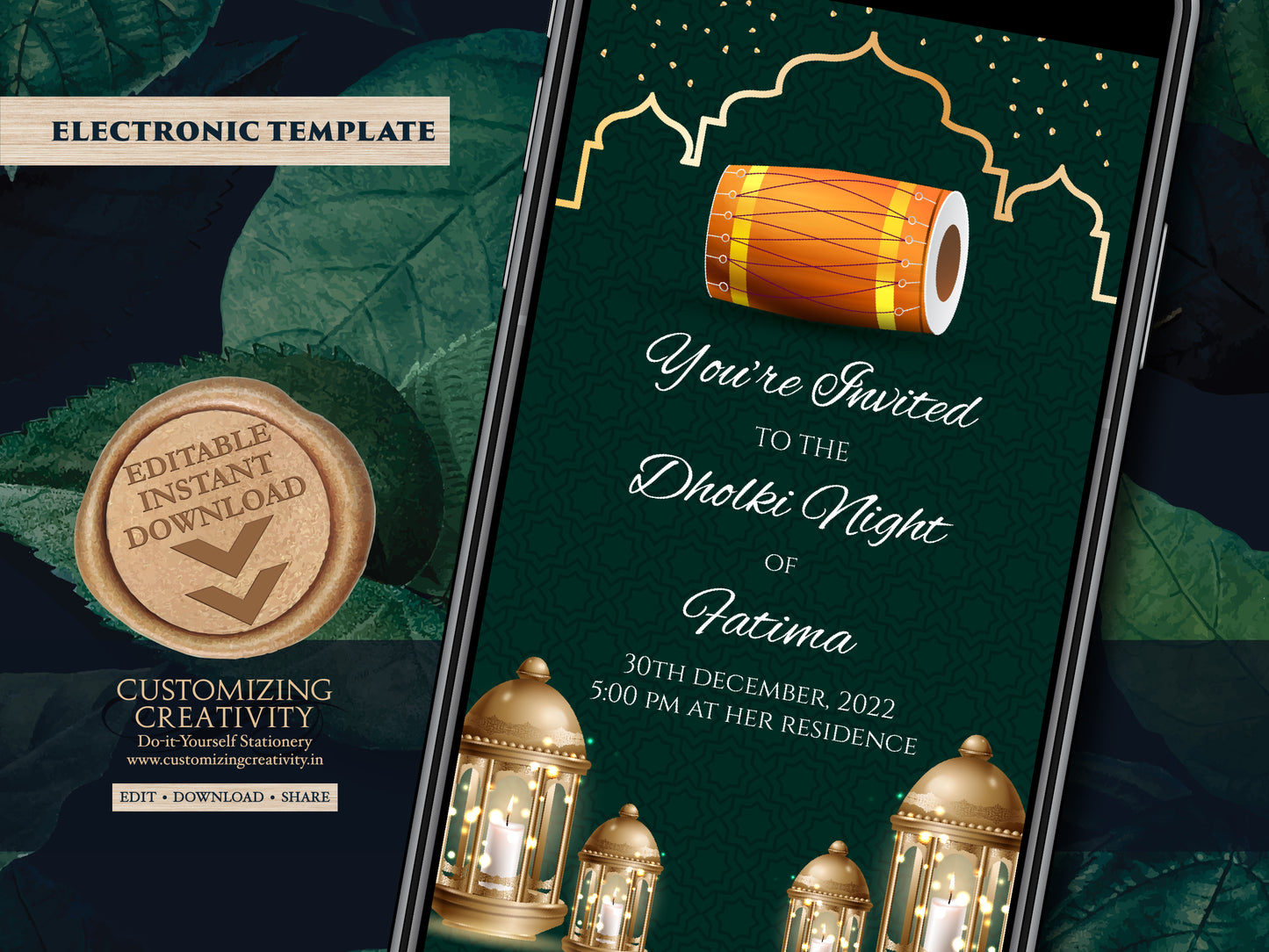 Dholki Invite Digital as Dholak night invitation Muslim, Pakistani Dholki invite electronic & Muslim Dholak invitation, Bridal Dholki invite