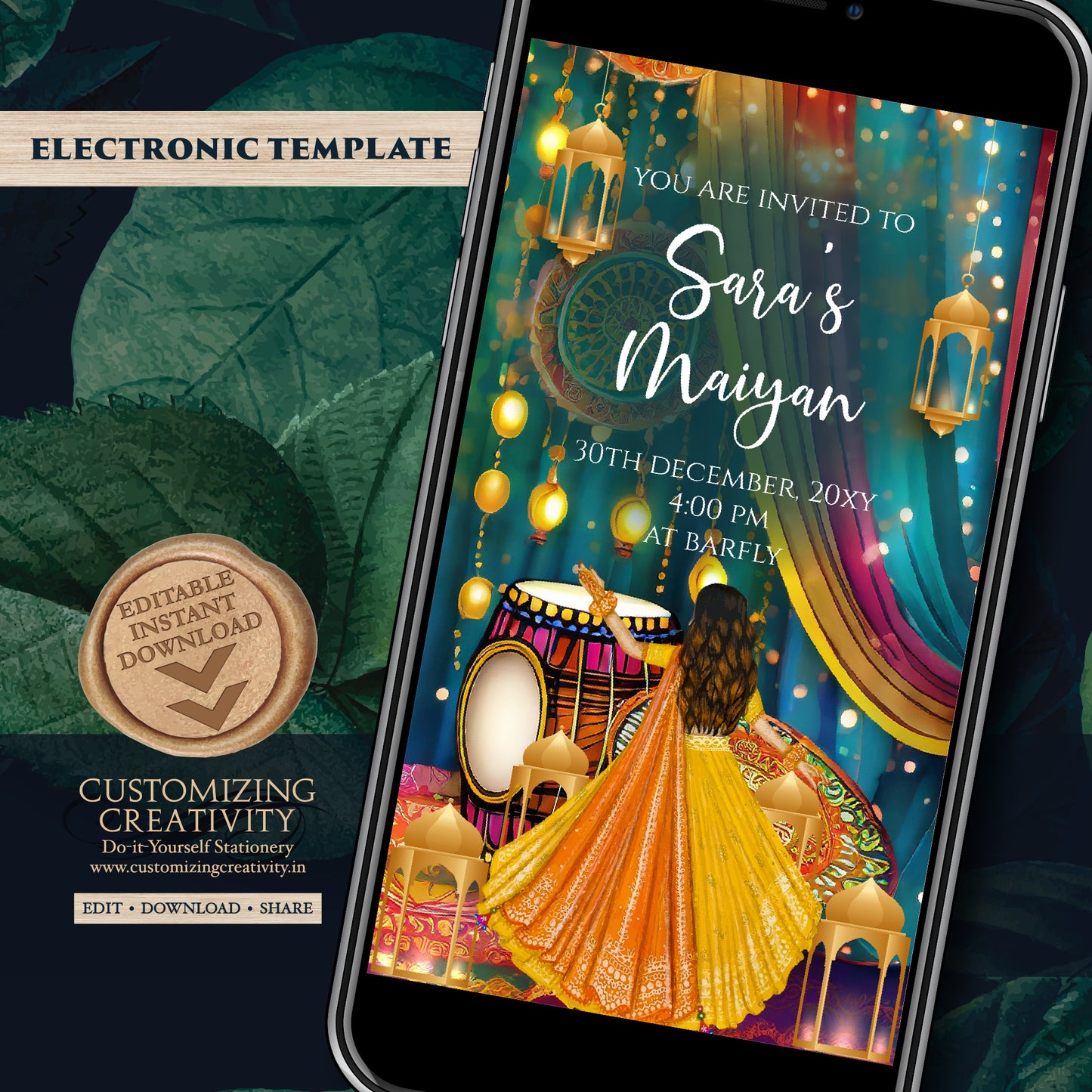 Digital Maiyan invites as Pithi invites, Pithi invitations Mayoun invitations, Haldi invites Digital Haldi invitations & Mehndi invitations