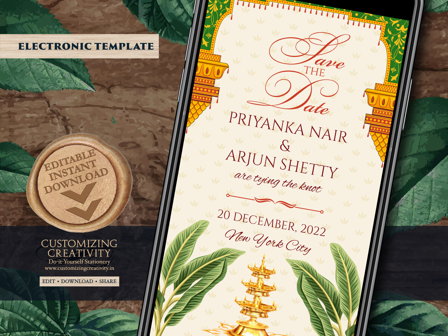 Save the date South Indian Wedding as Digital Save the date Tamil, Kalyanam Save the dates Hindu & South Indian Save the Date Telugu Wedding
