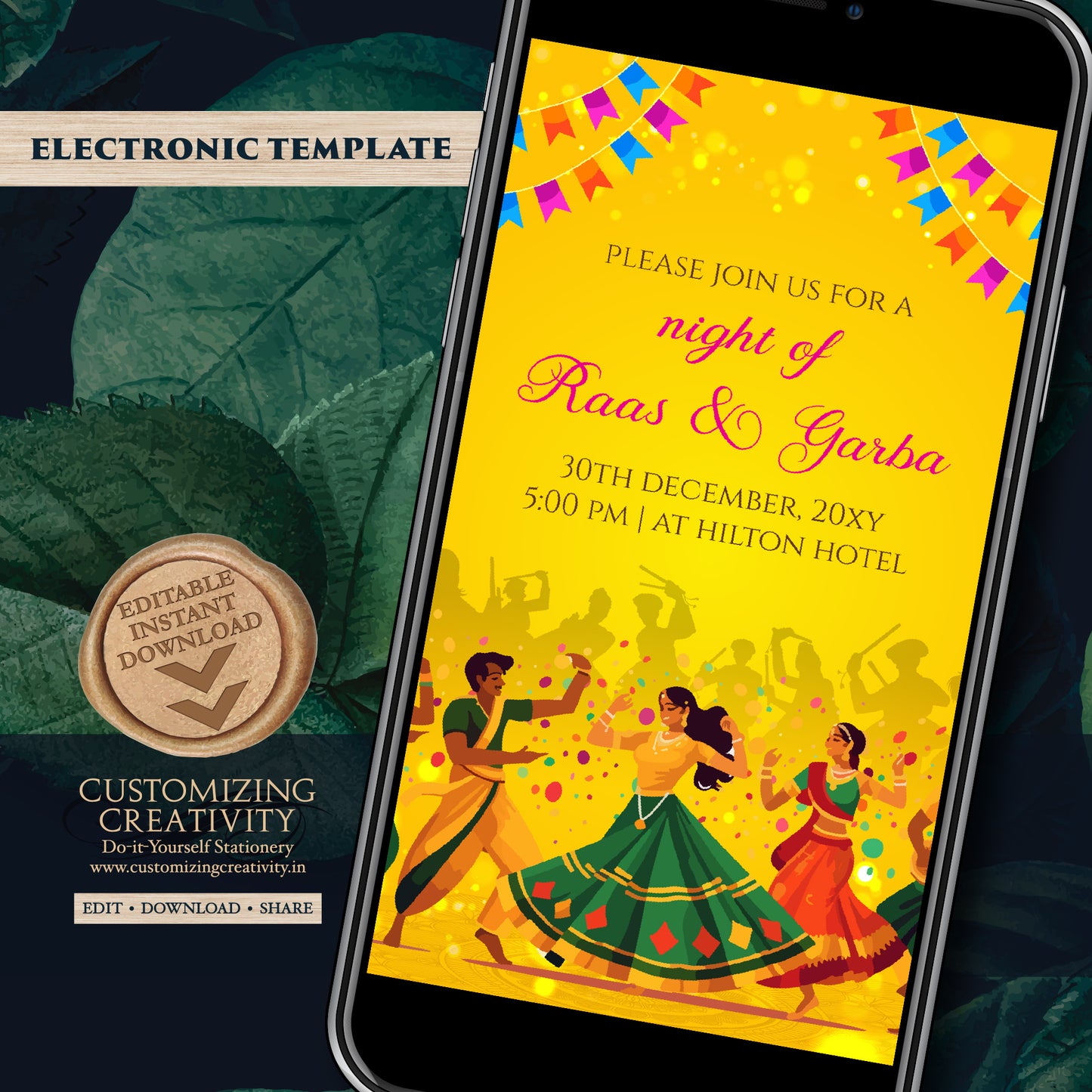 Dandiya Raas night invites Digital Navratri invitations, Raas Garba invitations & Digital Dandiya invitation, Wedding Dandiya night invite