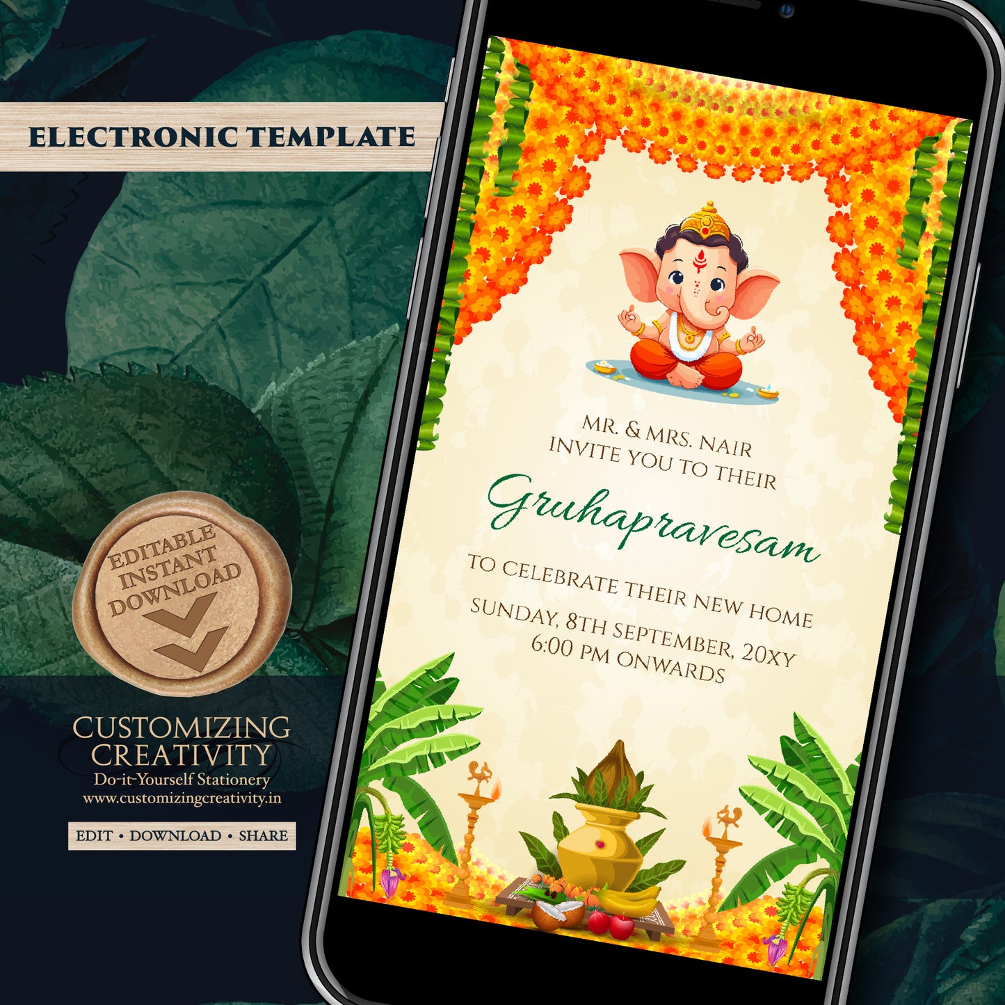 Gruhapravesham invite Grihapravesh invitation, Tamil Housewarming invite & Digital Indian Housewarming invitation Gruhapravesam invite