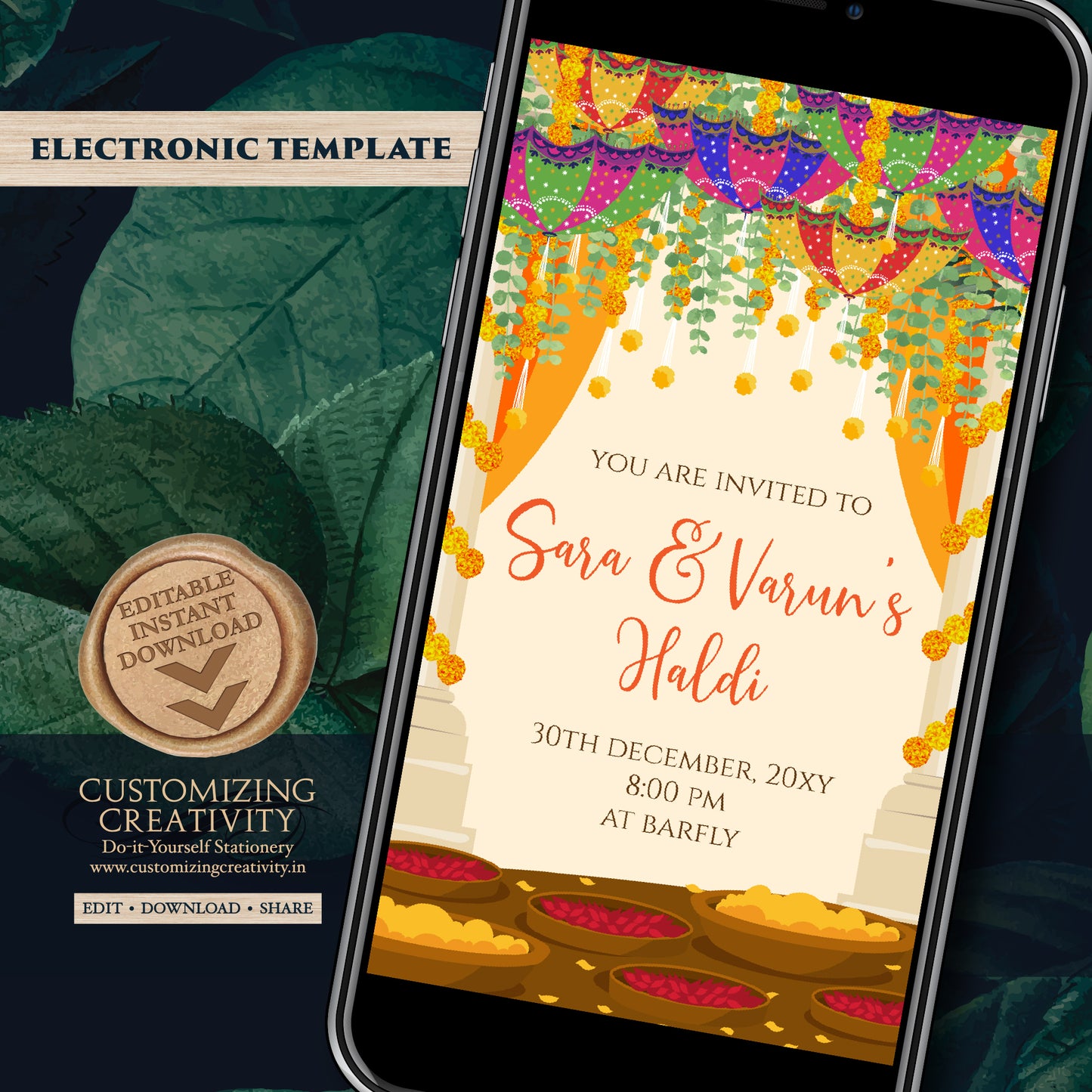 Pithi invitations Mayoun invitations, Haldi invites Digital Haldi invitations & Mehndi invitations, Digital Mayoun invites as Pithi invites