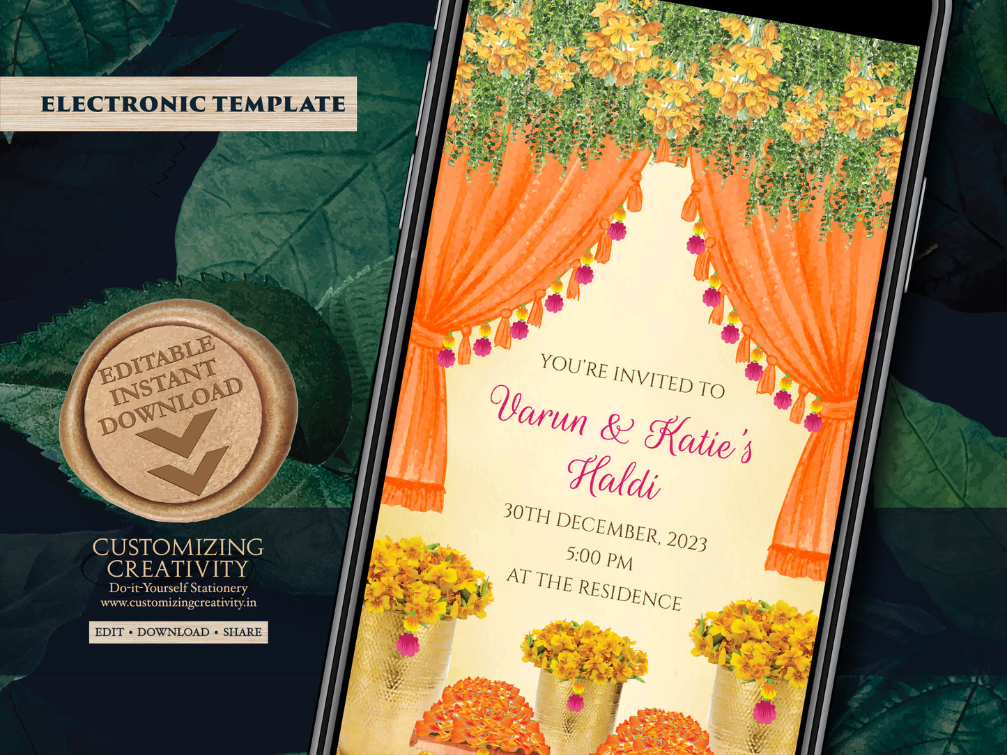 Electronic Haldi invites & Haldi invitations, Holud invitations as Digital Haldi card, Digital Pithi invites as Mayoun invites, Holud invite