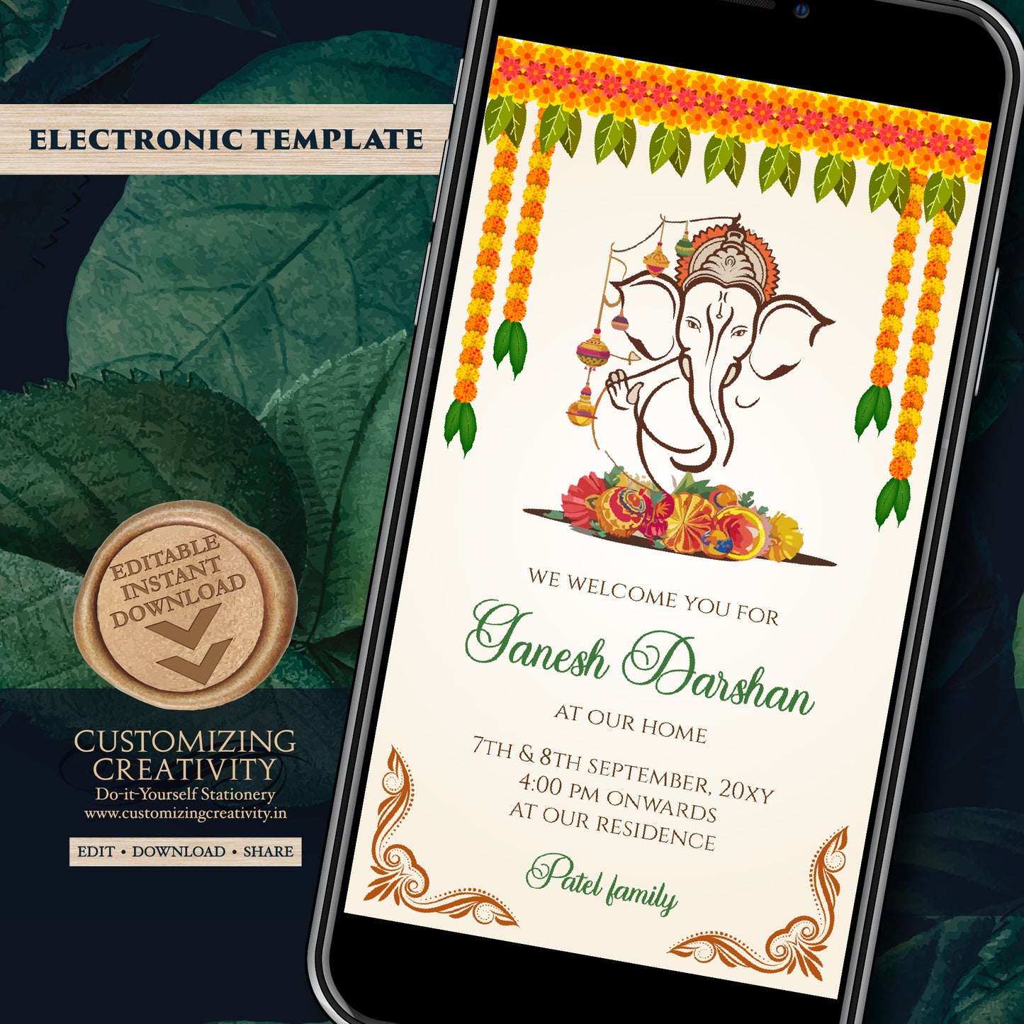 Ganpati invitations Ganesh Darshan card, Ganesh Chaturthi invites as Ganesha invitations, Ganpati darshan invitations & Ganesh puja cards