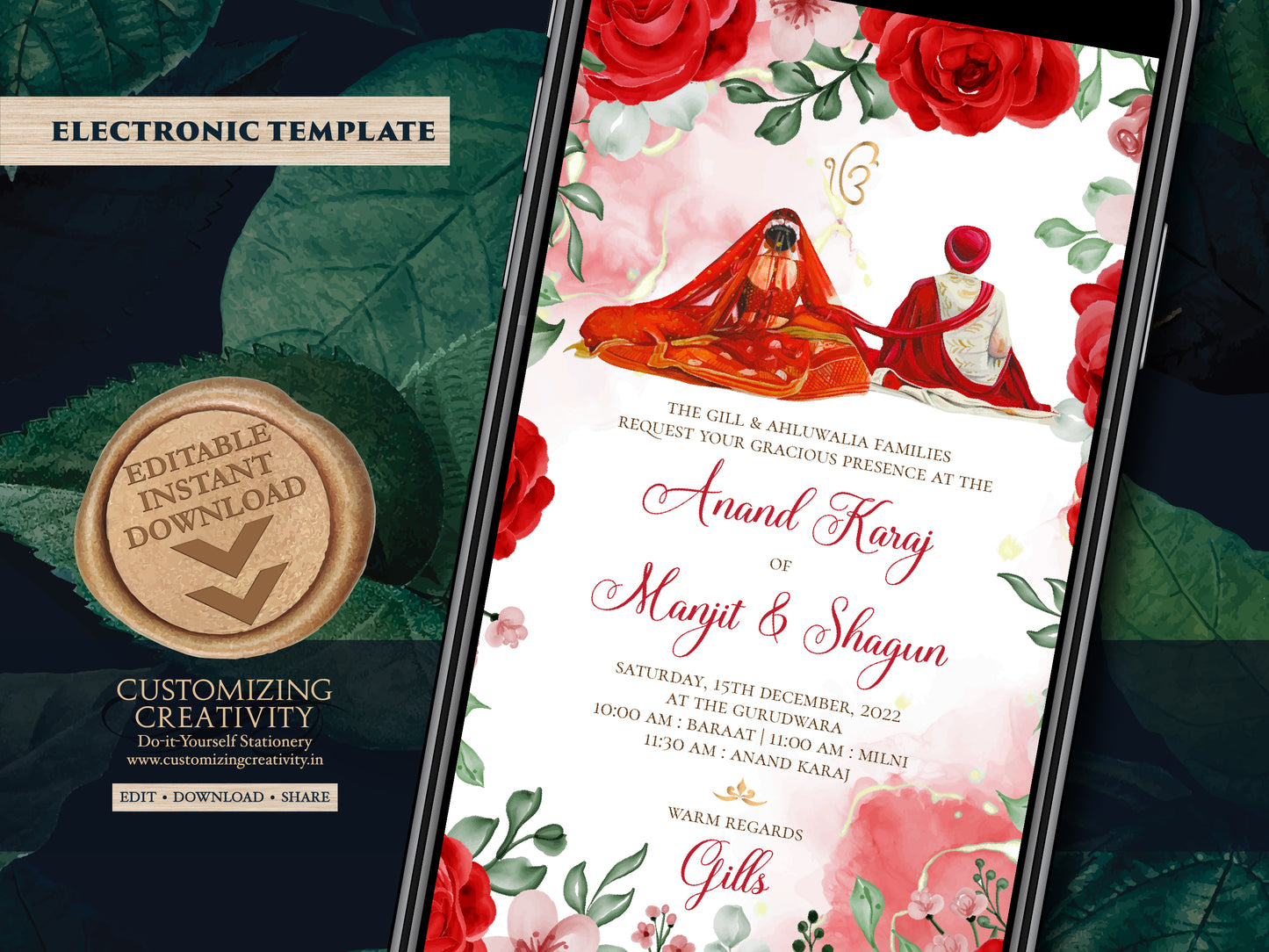 Digital Anand Karaj cards as Anand Karaj invites, Sikh invitations Digital & Sikh Wedding cards, Sikh wedding invites as Punjabi invitations