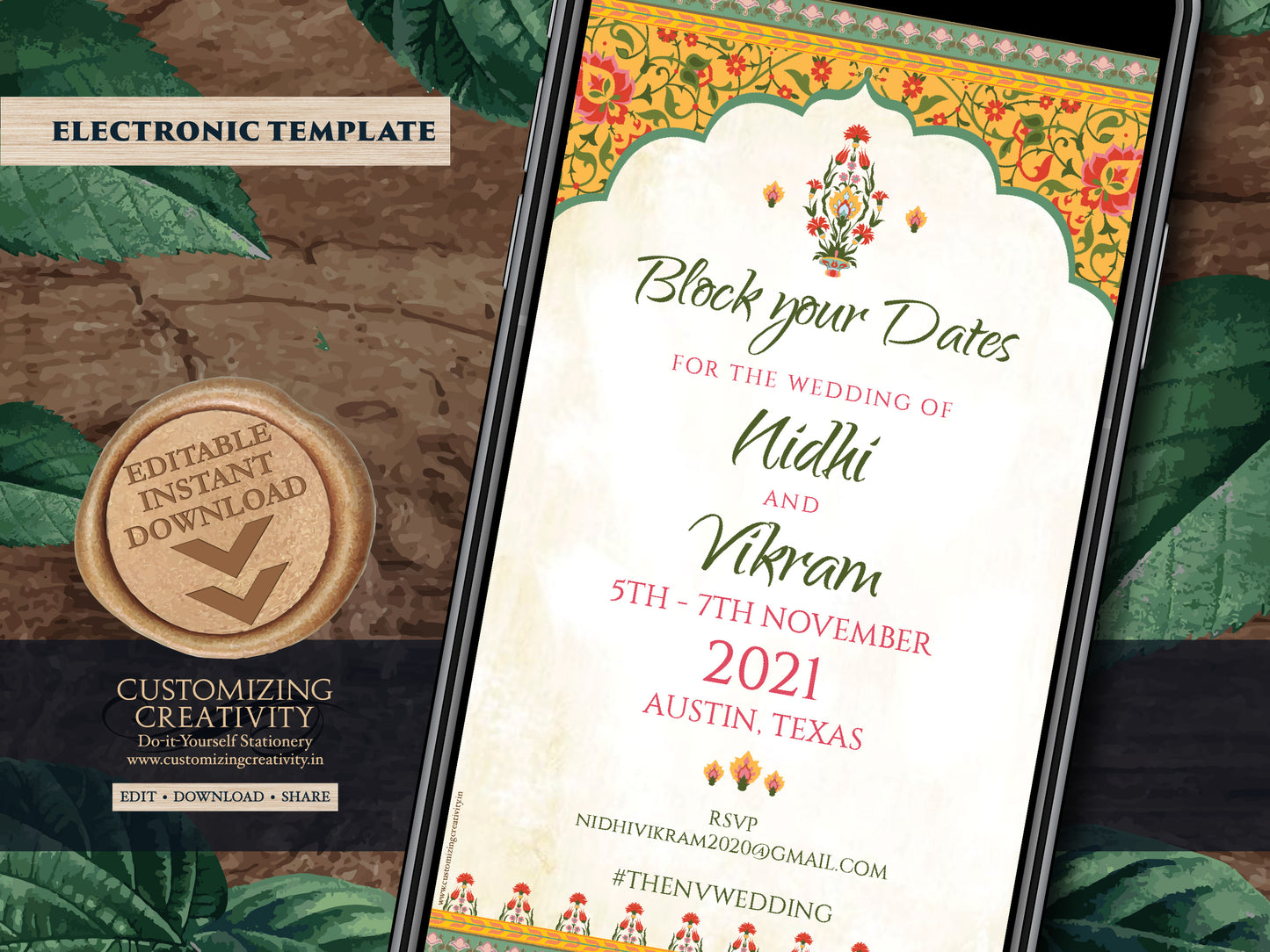 Royal Save the date card Hindu as Electronic Save the Date Muslim wedding, Nikkah Save the Date Arabic & Hindu Save the Date Indian Digital