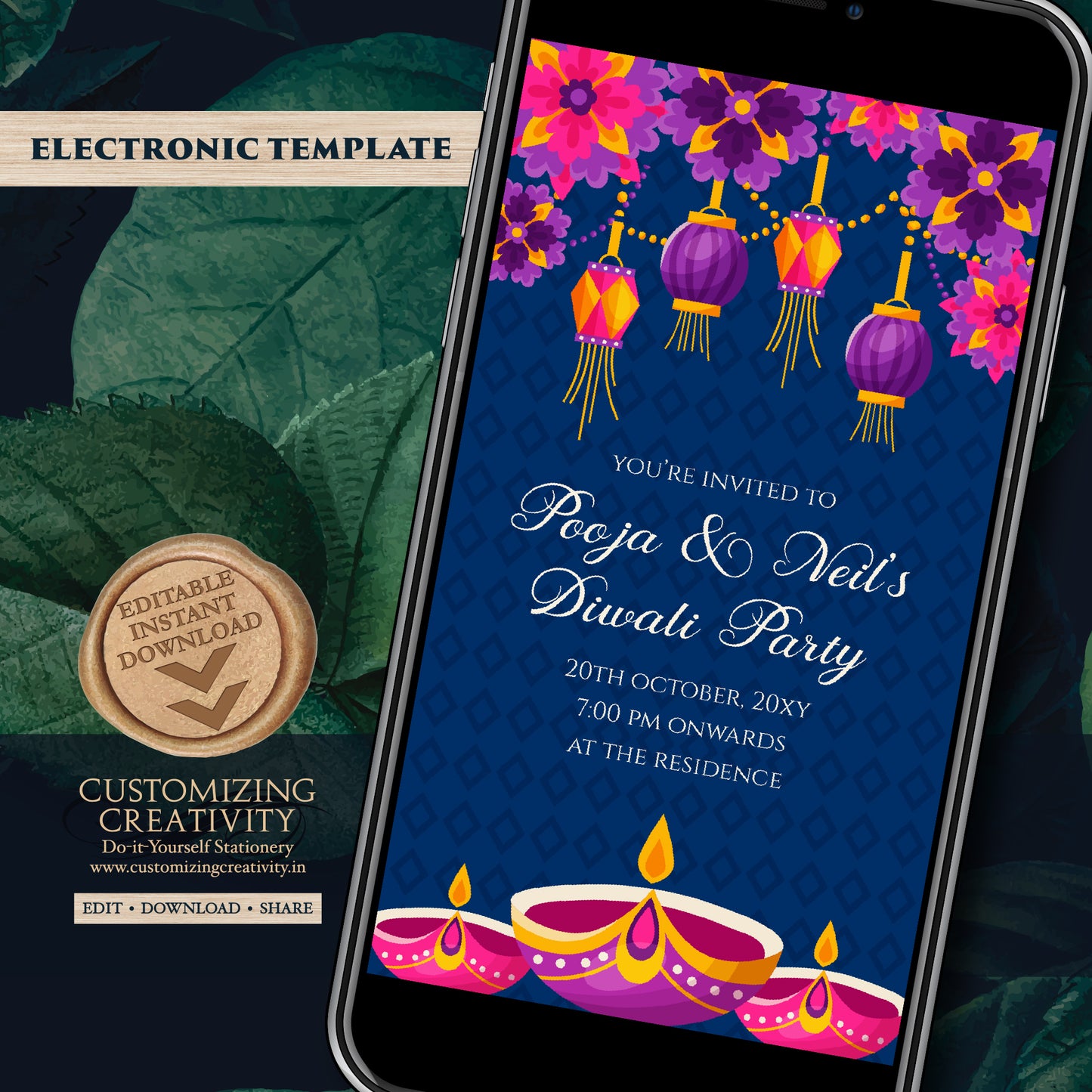 Happy Diwali card greeting as Diwali Evite template, Diwali party invite Digital Diwali invitations, Diwali party invitation & Diwali invite