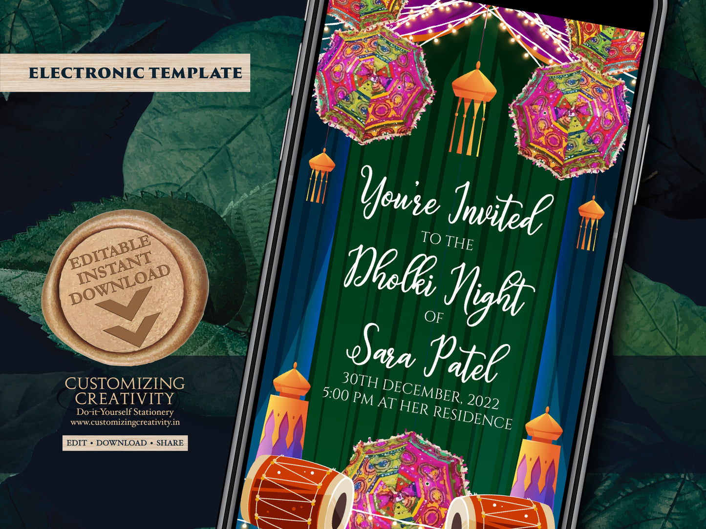 Dholak invitation & Dholak Invite Digital as Dholak night invitations, Dholki invitations as Dholki invites, Pakistani Dholki invite Digital