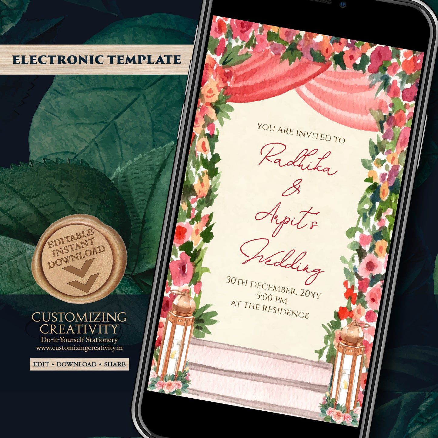 Digital Hindu invitation Indian wedding cards, Indian Wedding invite & Hindu Wedding card, Indian Wedding invitation as Hindu wedding invite
