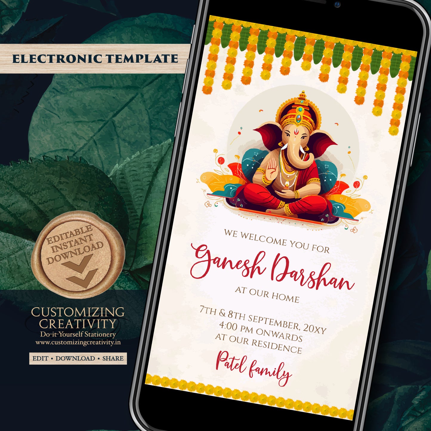 Ganesh Chaturthi invites Ganesh Darshan card, Ganesha invitations as Ganpati darshan invitations & Ganesh puja cards as Ganpati invitations