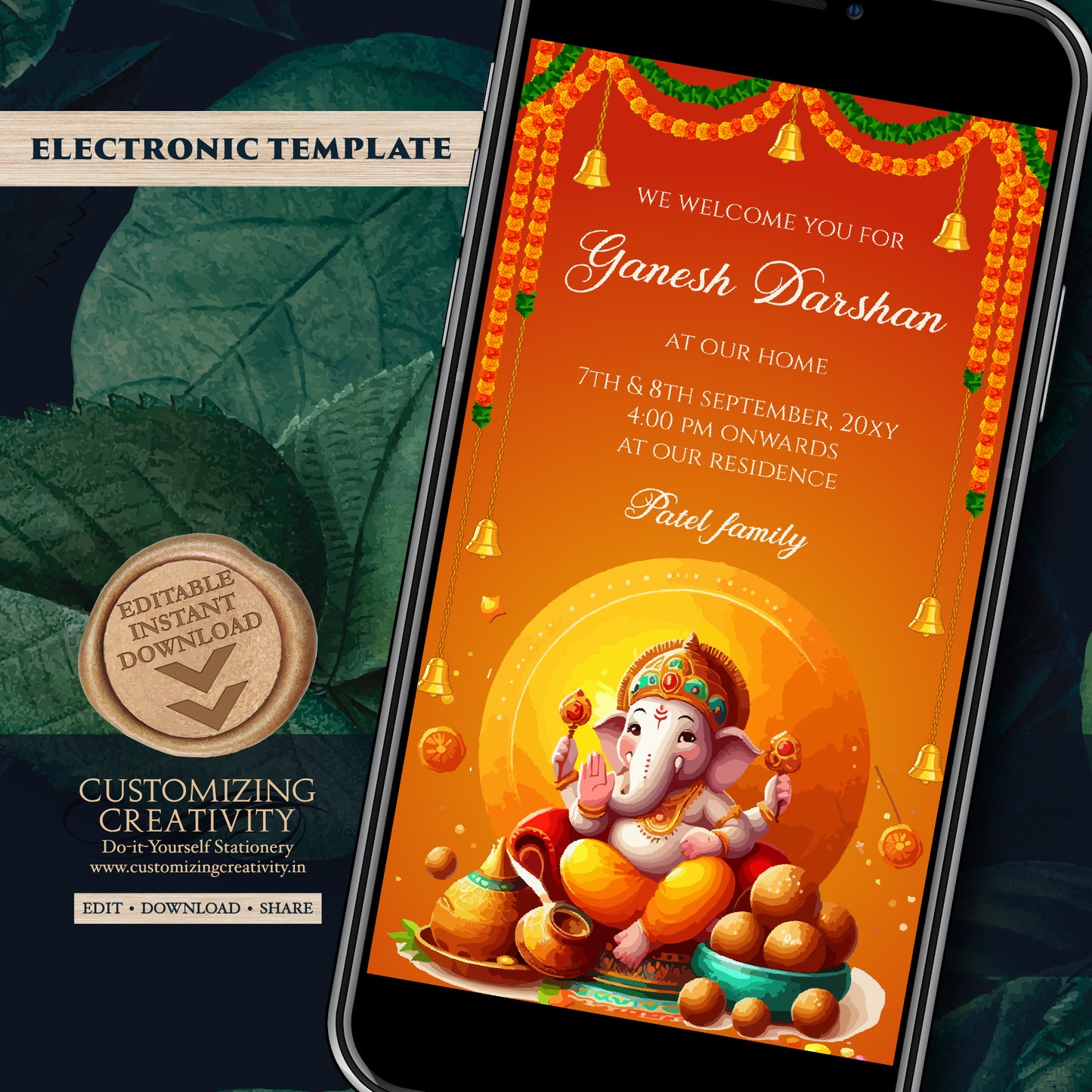 Ganpati darshan invite card Ganesh pooja invitation, Ganesh invitations Digital Ganpati invites Ganesh Chaturthi card as Ganpati invitations