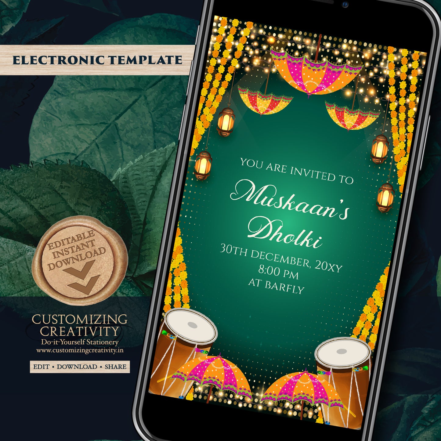 Mehndi invitation Muslim Mehndi invites, Dholki invitations & Digital Dholki invites, Mehendi invite as Digital Pakistani wedding invitation