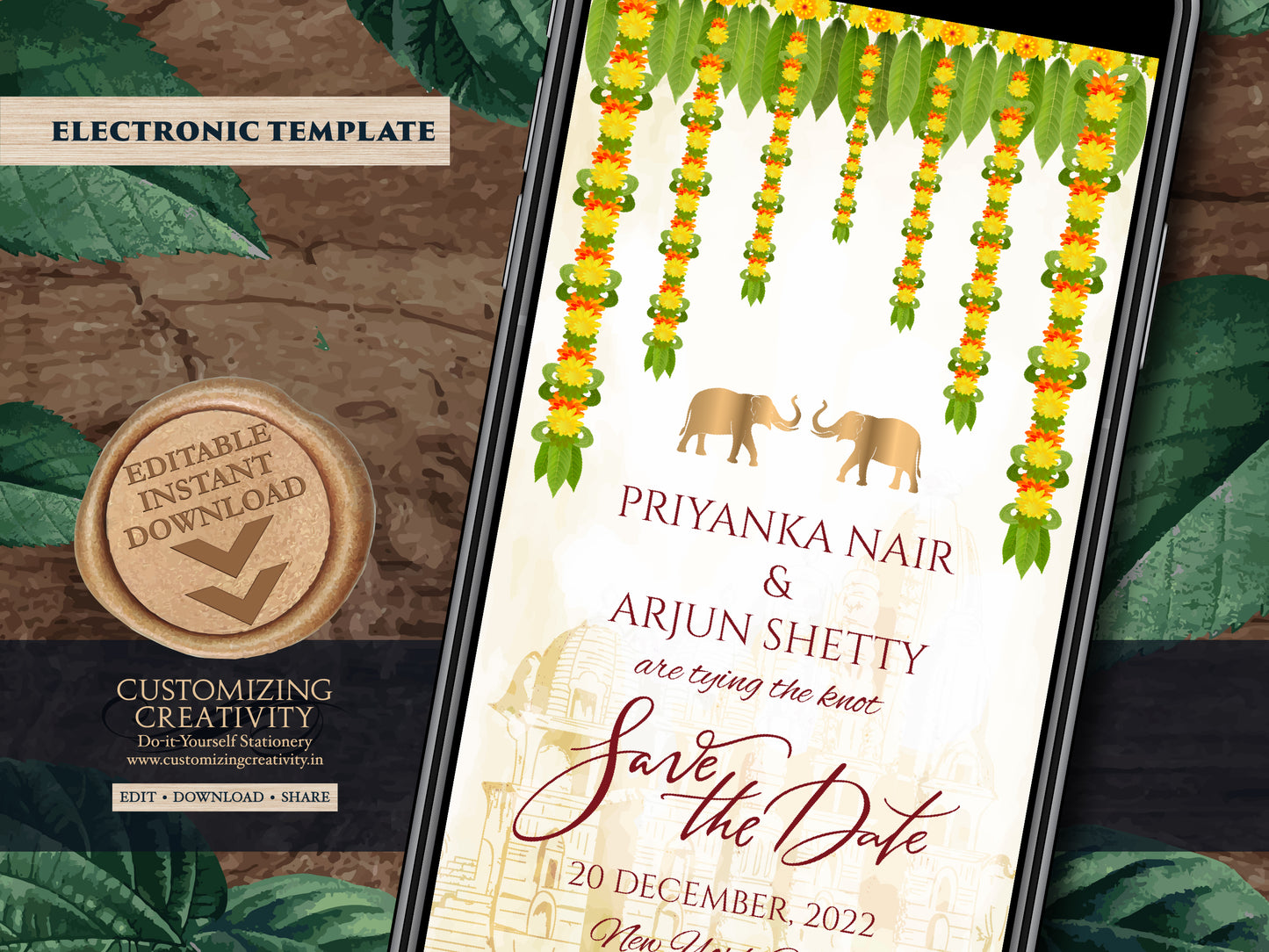 South Indian Save the date Digital as Tamil Wedding Save the dates, Hindu Save the date Kalyanam & Telugu Wedding Save the Date Electronic
