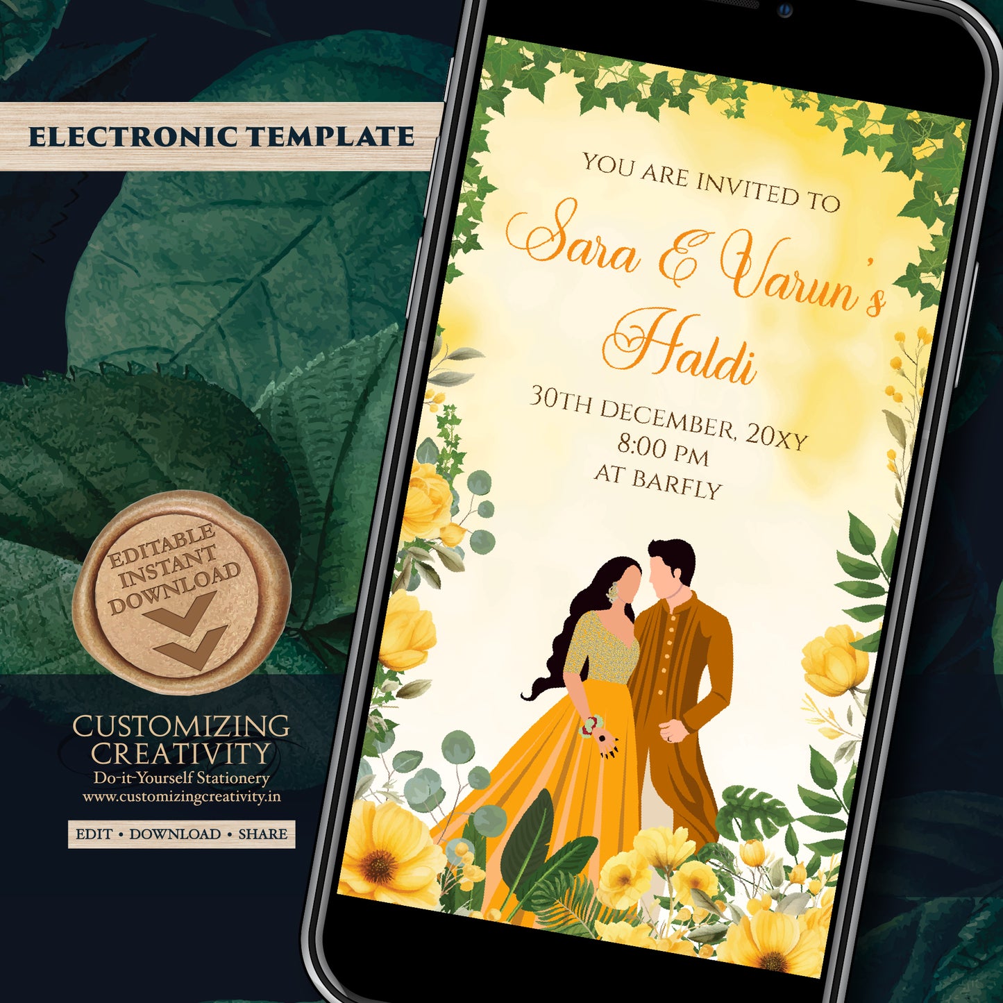 Haldi invitations Digital Haldi invites, Mayoun invitations & Mehndi invitations, Digital Mayoun invites as Dholki invitations Mehndi invite