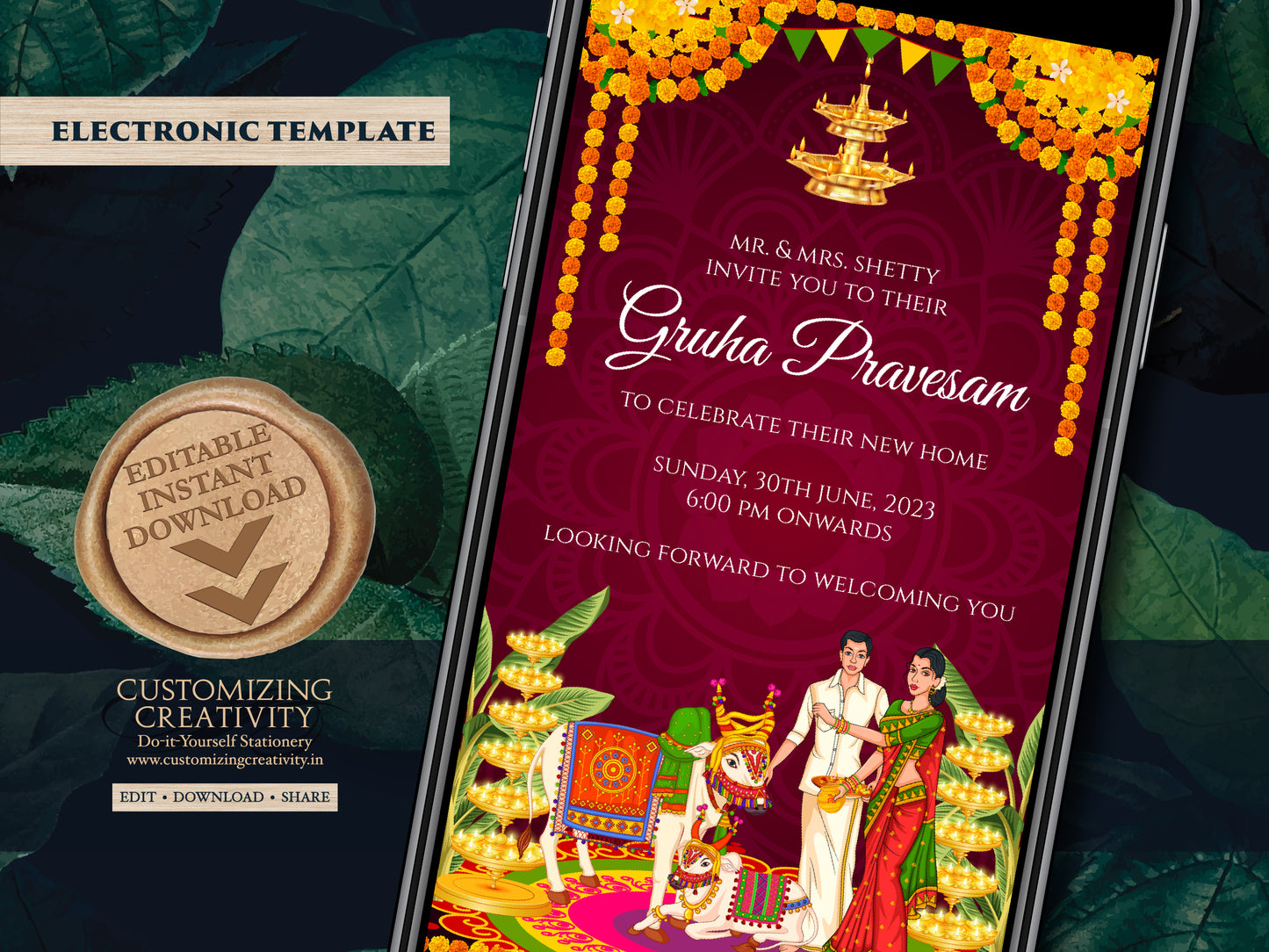 Gruha pravesh invite & Griha pravesh invite, Housewarming invite as Gruhapravesam invitation, Indian Housewarming invitation as Pooja invite