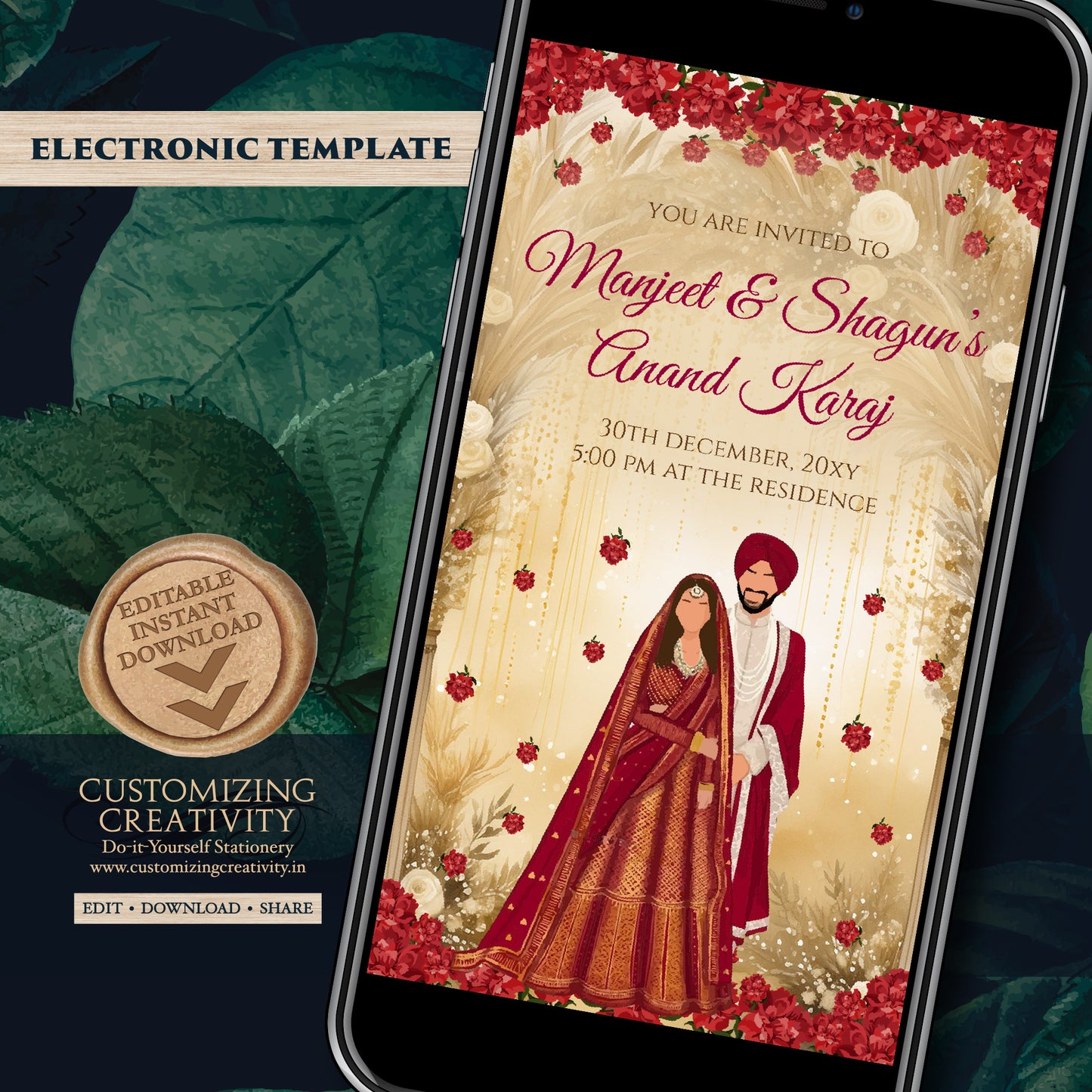 Sikh wedding invites Punjabi Wedding cards, Anand Karaj invitations & Digital Sikh invitations, Punjabi invitations as Anand Karaj invites