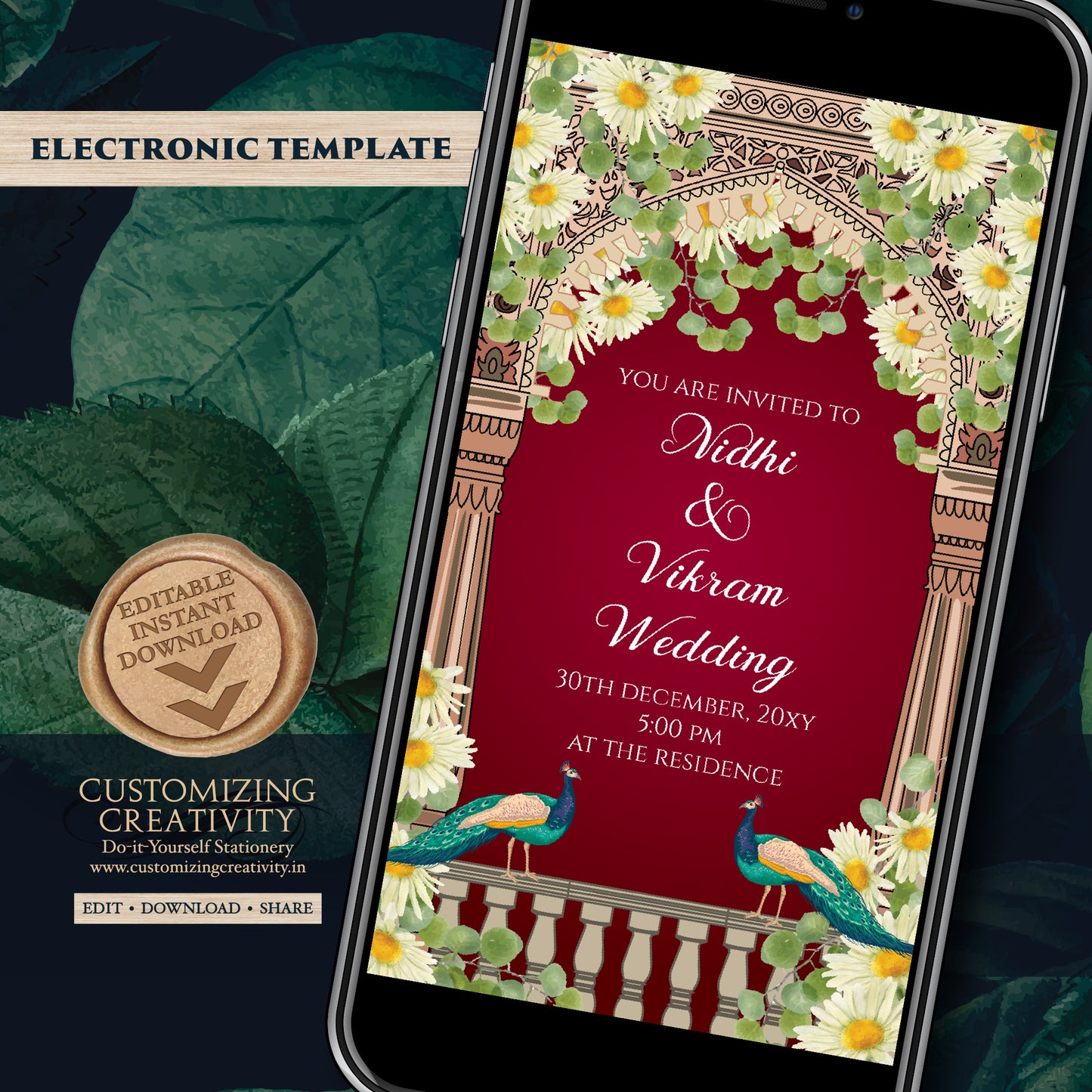 Digital Hindu Wedding invite Indian Wedding invitation, Hindu invitation as Hindu wedding cards, Indian Wedding card & Indian wedding invite