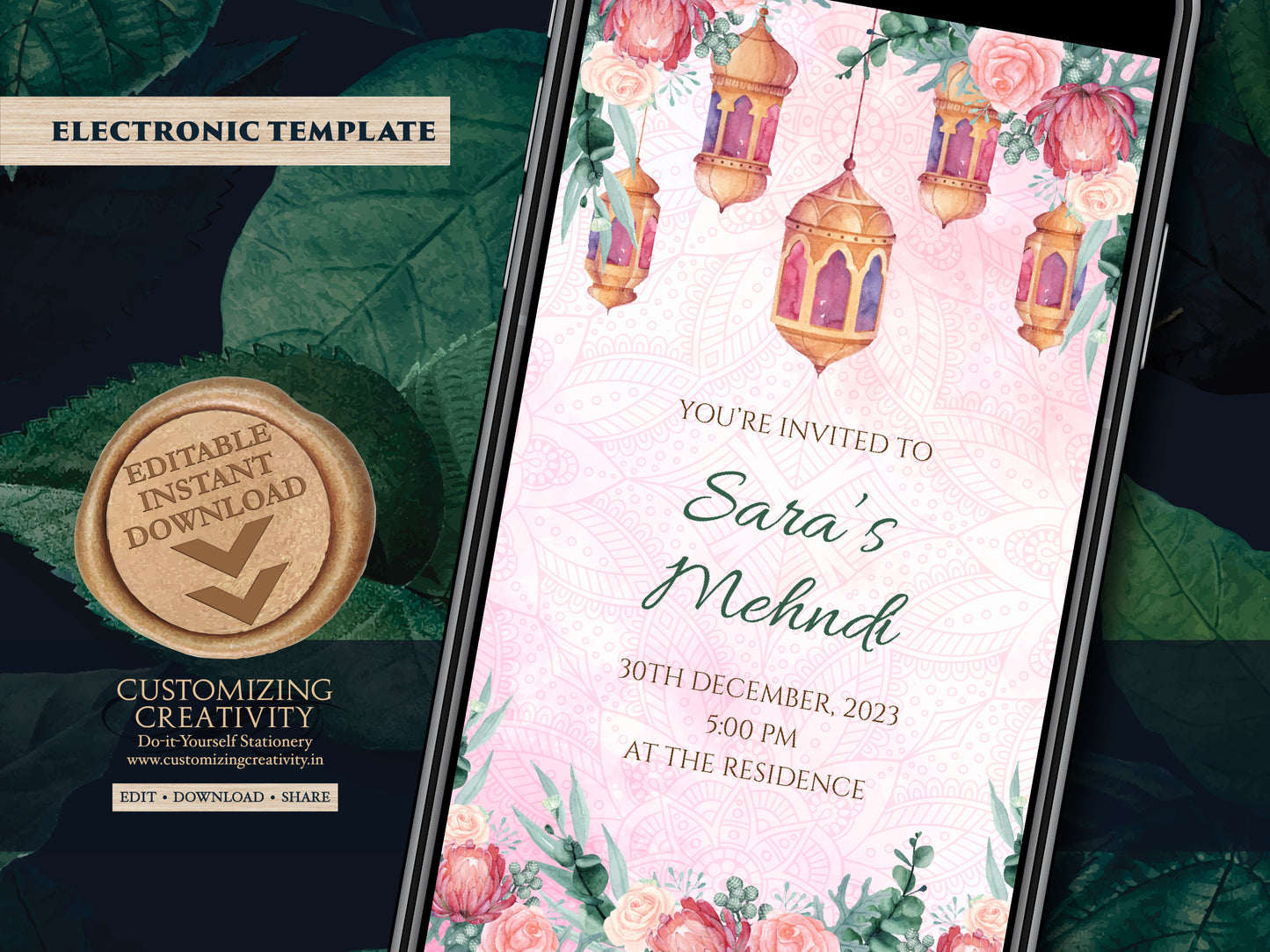 Henna Party invites Mehndi Invites, Mendhi Night invites & Digital Mehndi invites, Mehendi invitations, Mehndi invitations as Mendhi invites