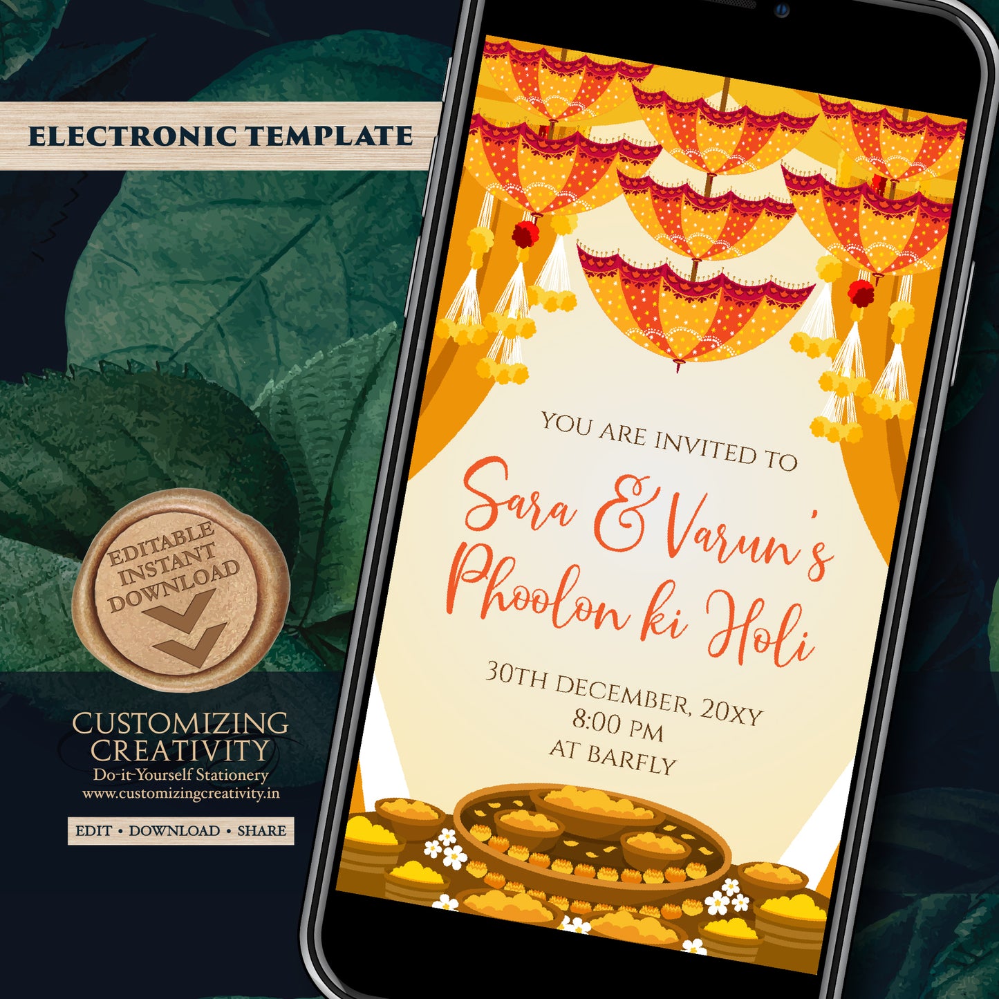 Digital Mayoun invites as Dholki invitations Mehndi invite, Haldi invitations Digital Haldi invites, Mayoun invitations & Mehndi invitations