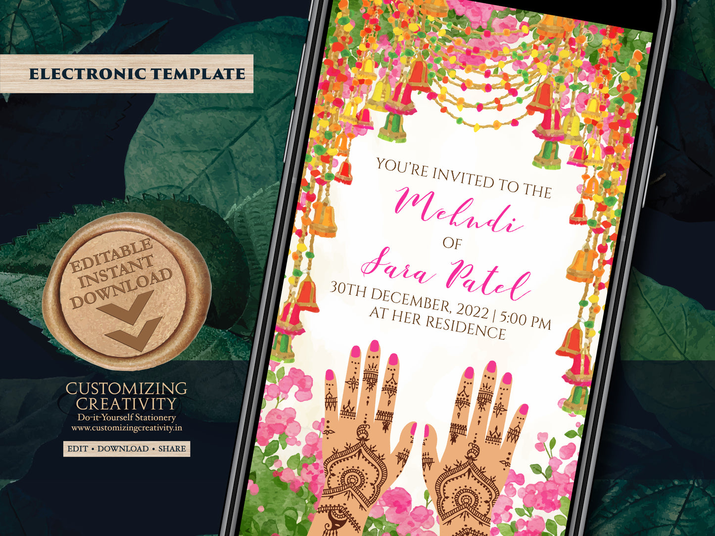 Mehendi invitations, Mehndi invitations as Mendhi invites, Henna Party invites Mehndi Invites, Mendhi Night invites & Digital Mehndi invites