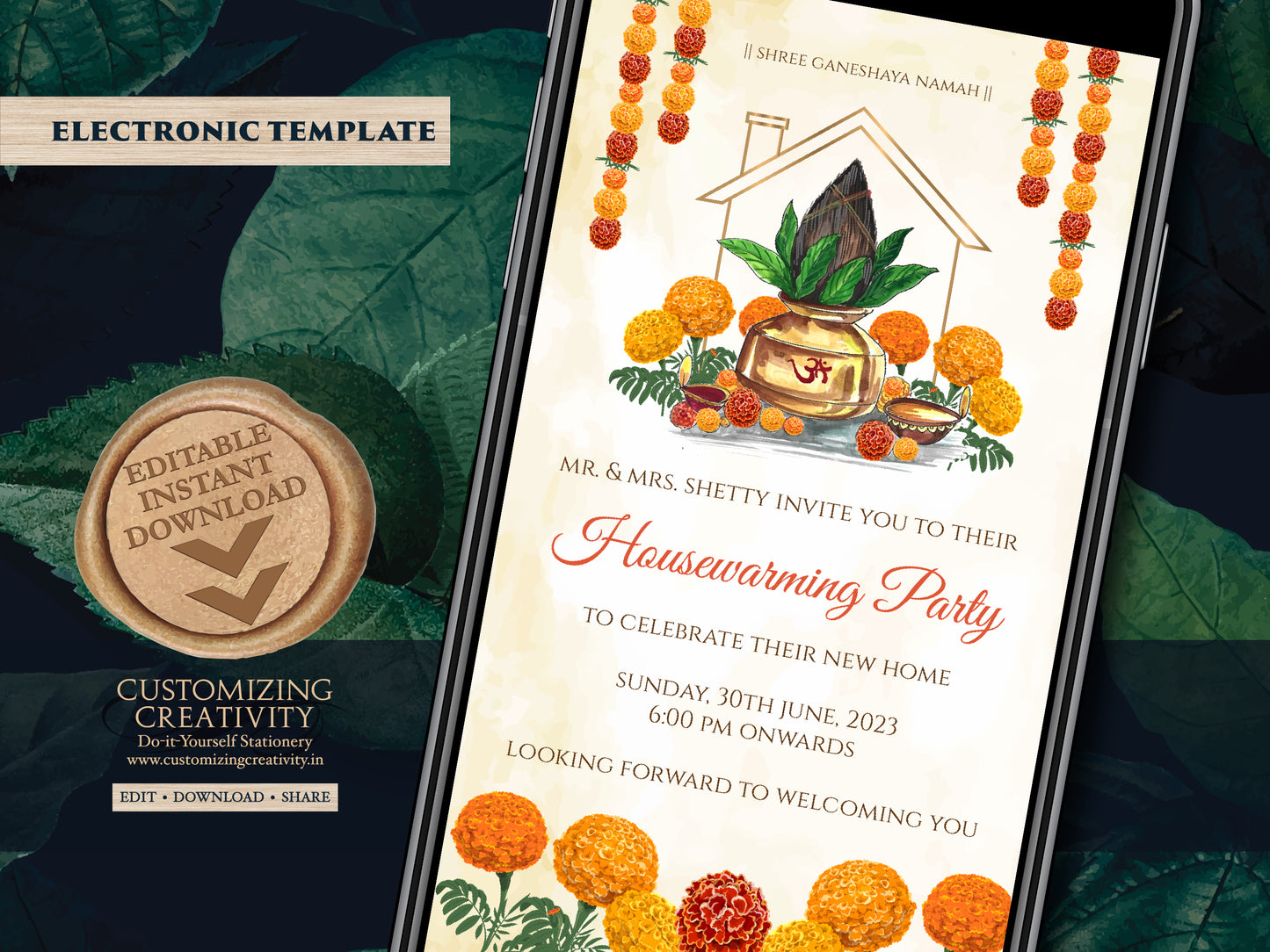 Indian Housewarming invitations & Indian new home invites, Digital Housewarming invites as Griha Pravesh invites as Indian house invites