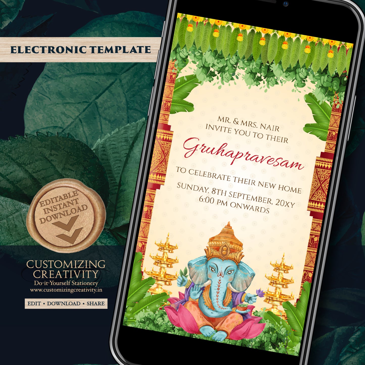 Gruhapravesam invite Grihapravesh invitation, Tamil Housewarming invite & Digital Indian Housewarming invitation Gruhapravesham invite
