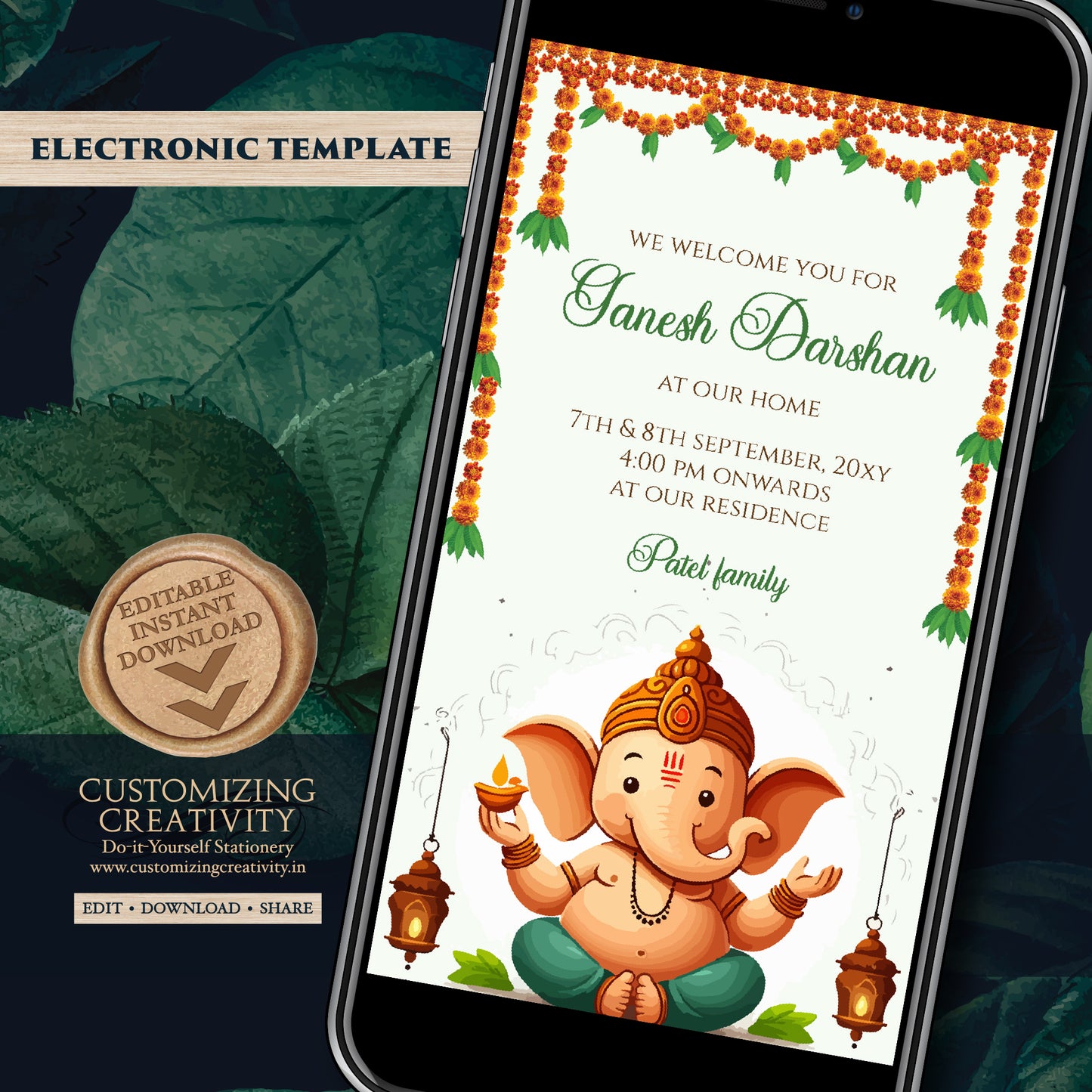 Ganpati darshan invitation card Ganesh pooja invite, Ganesh invitations Digital Ganpati invites Ganesh Chaturthi card as Ganpati invitations