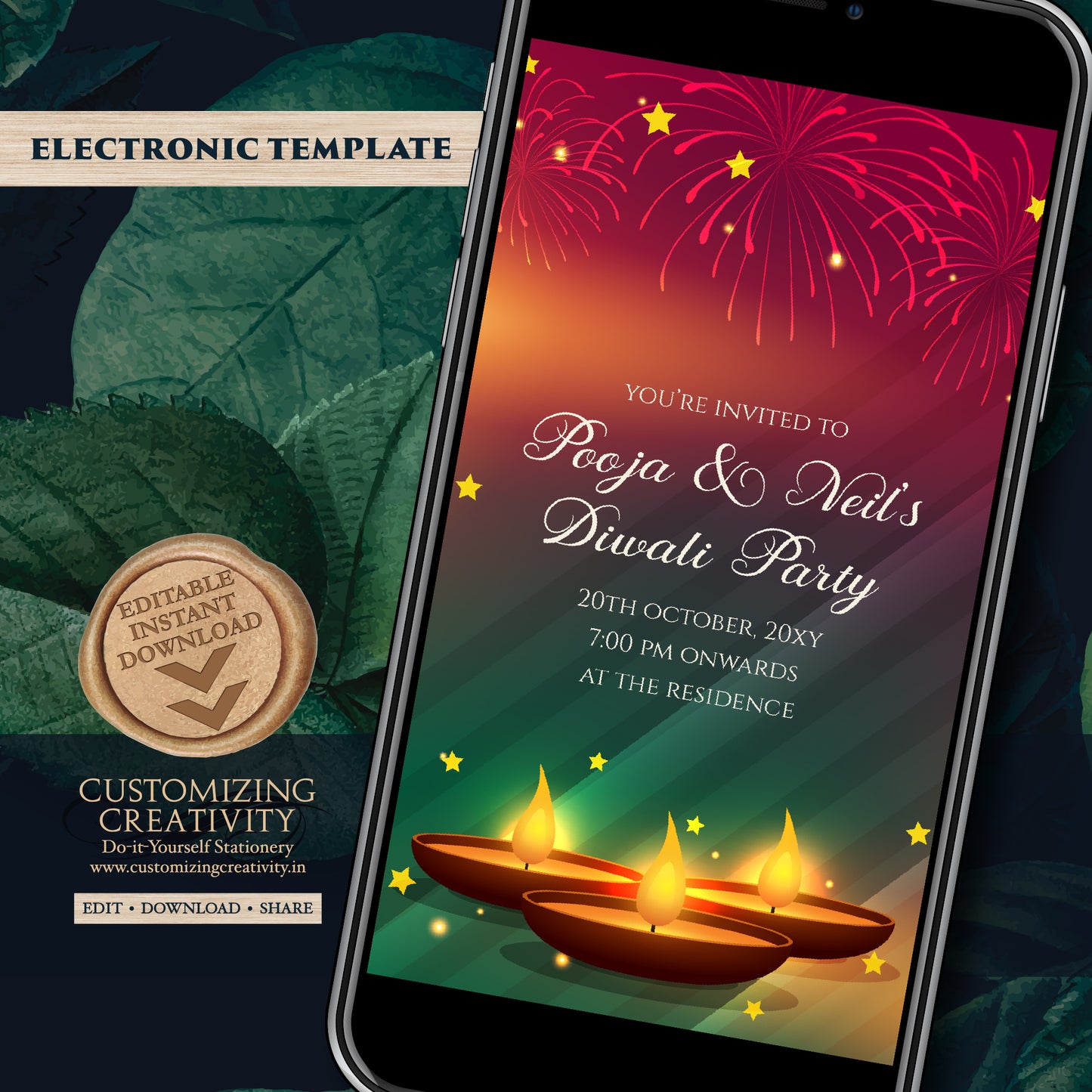 Happy Diwali invite Digital Diwali Party invitation, Diwali invitations Diwali invite as Diwali Dinner invites, Happy Diwali greeting invite
