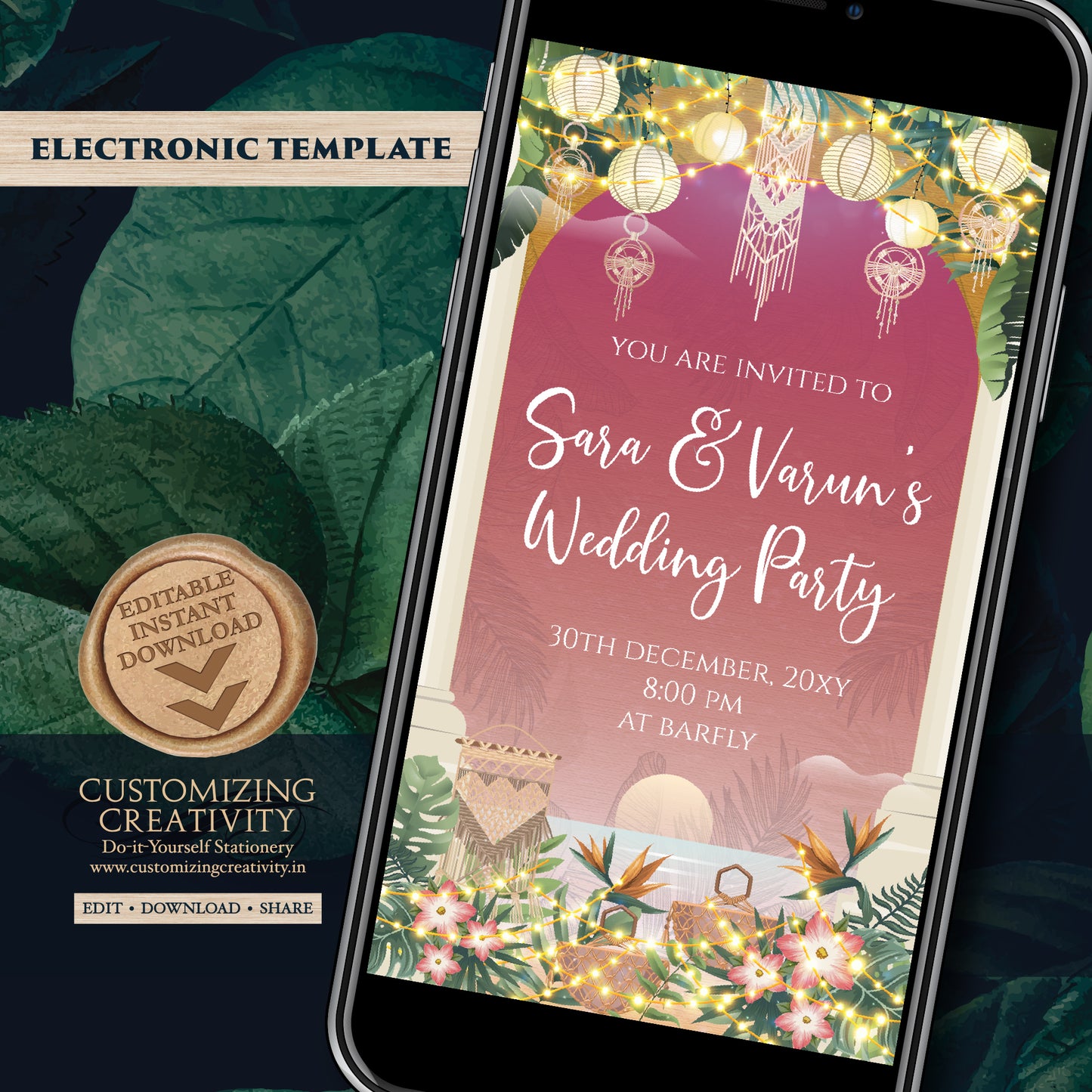 Digital Wedding Cocktail invite Indian Wedding After Party invite, Indian Youngsters Party invite & Digital Indian Cocktail Party invitation
