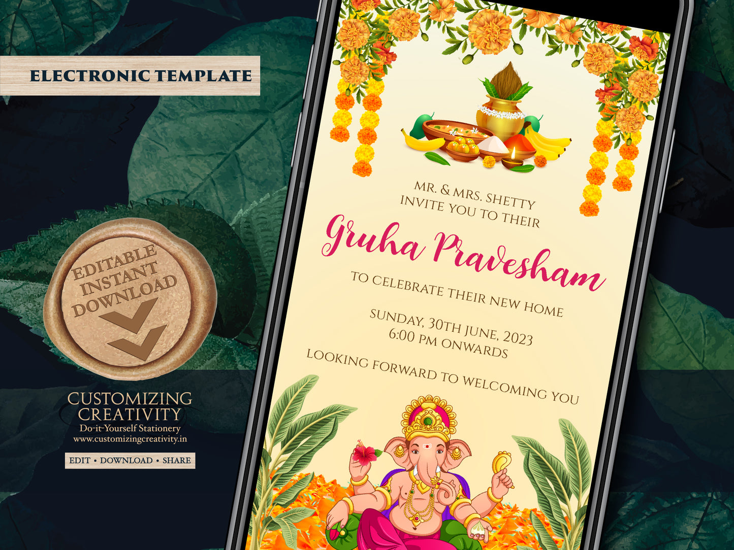 Gruha Pravesh invite & Pooja invite, Gruha Pravesam invite as Grihapravesh invite, Indian Housewarming invitation Housewarming invite