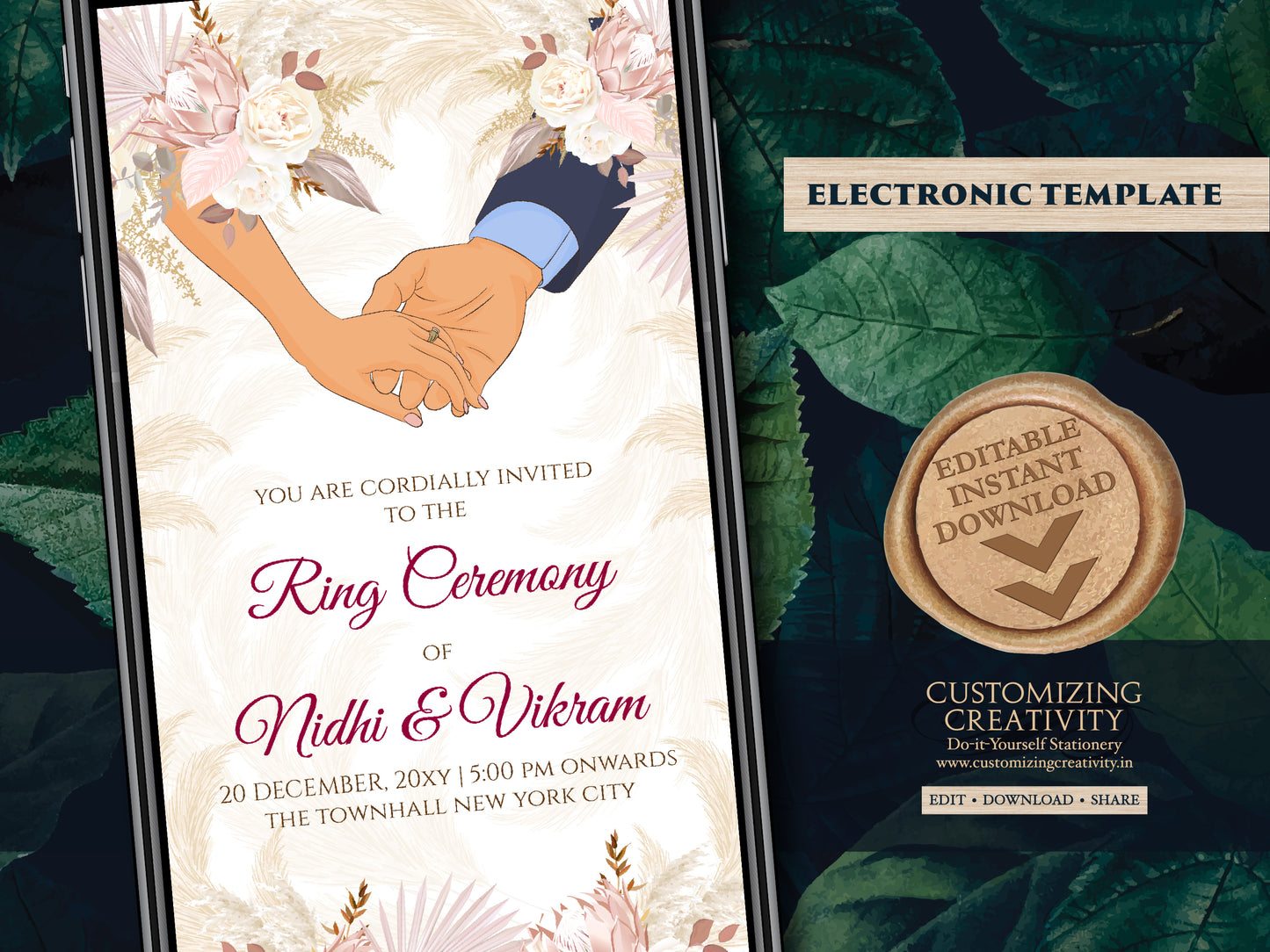 Ring Ceremony invites as Engagement card Ring Ceremony invitation as Engagement invitation, Indian Engagement invites & Digital Roka invite