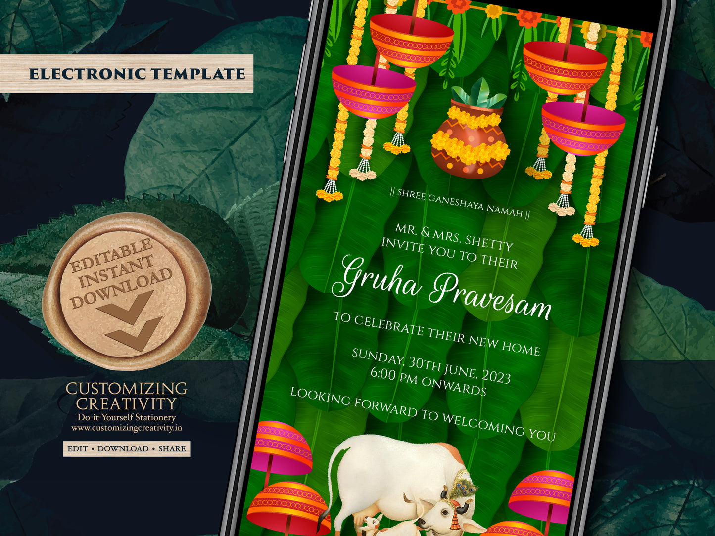 Griha pravesh invite as Gruhapravesam invitation, Pooja invite as Gruha pravesh invite, Housewarming invite & Indian Housewarming invitation