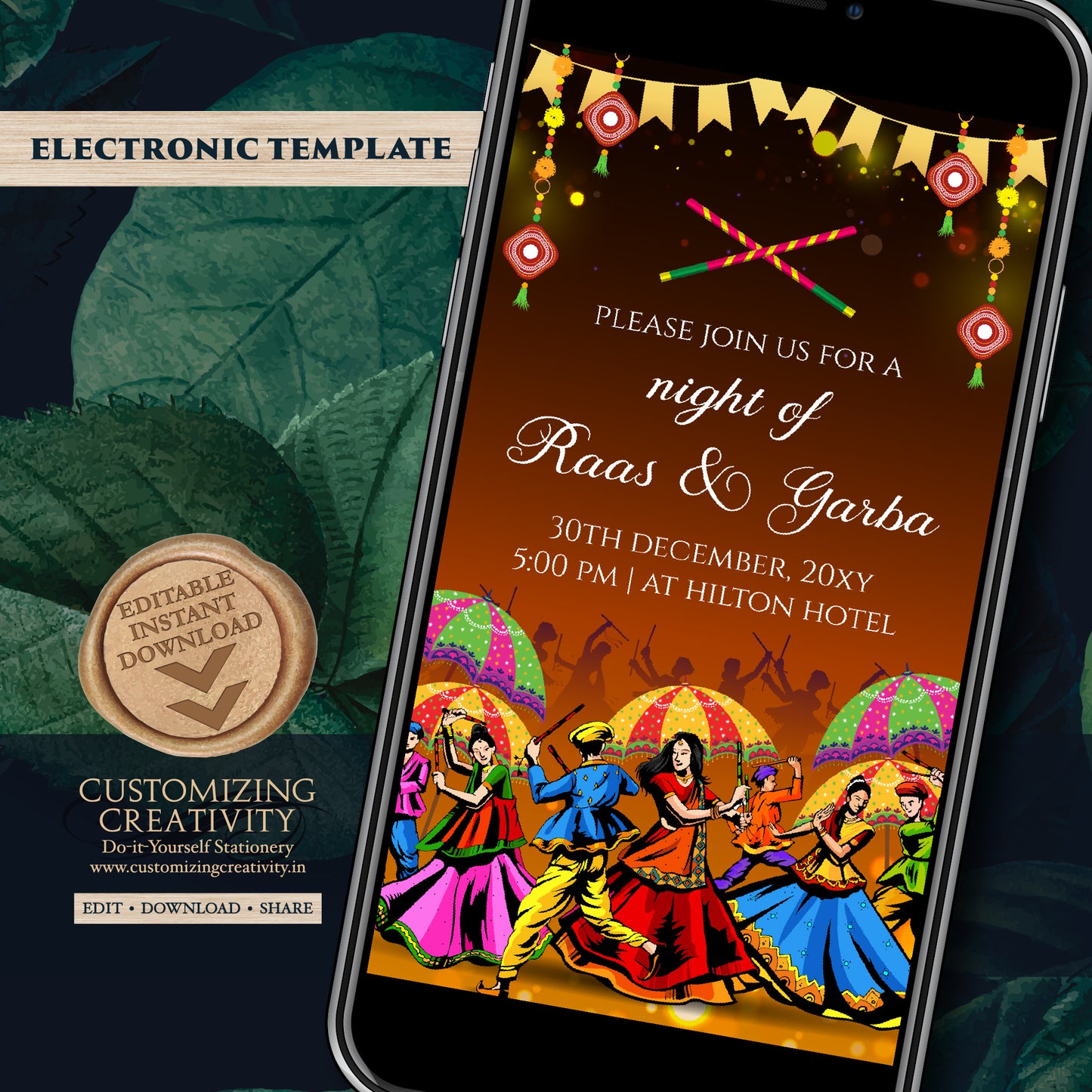 Digital Navratri invites Raas Garba night invites, Digital Dandiya invitation & Digital Raas Garba invitations, Wedding Dandiya night invite