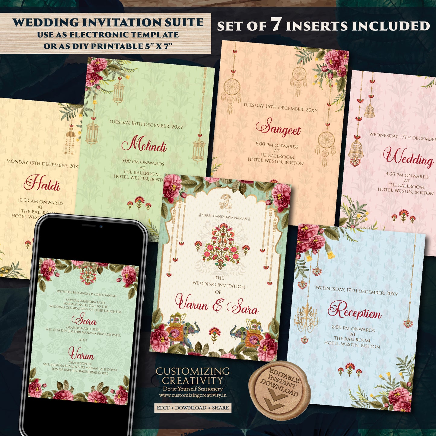 Indian wedding invitations Digital Gujarati Kankotri, Digital Hindu Wedding invitation & Indian Wedding invite, Hindu wedding invite digital