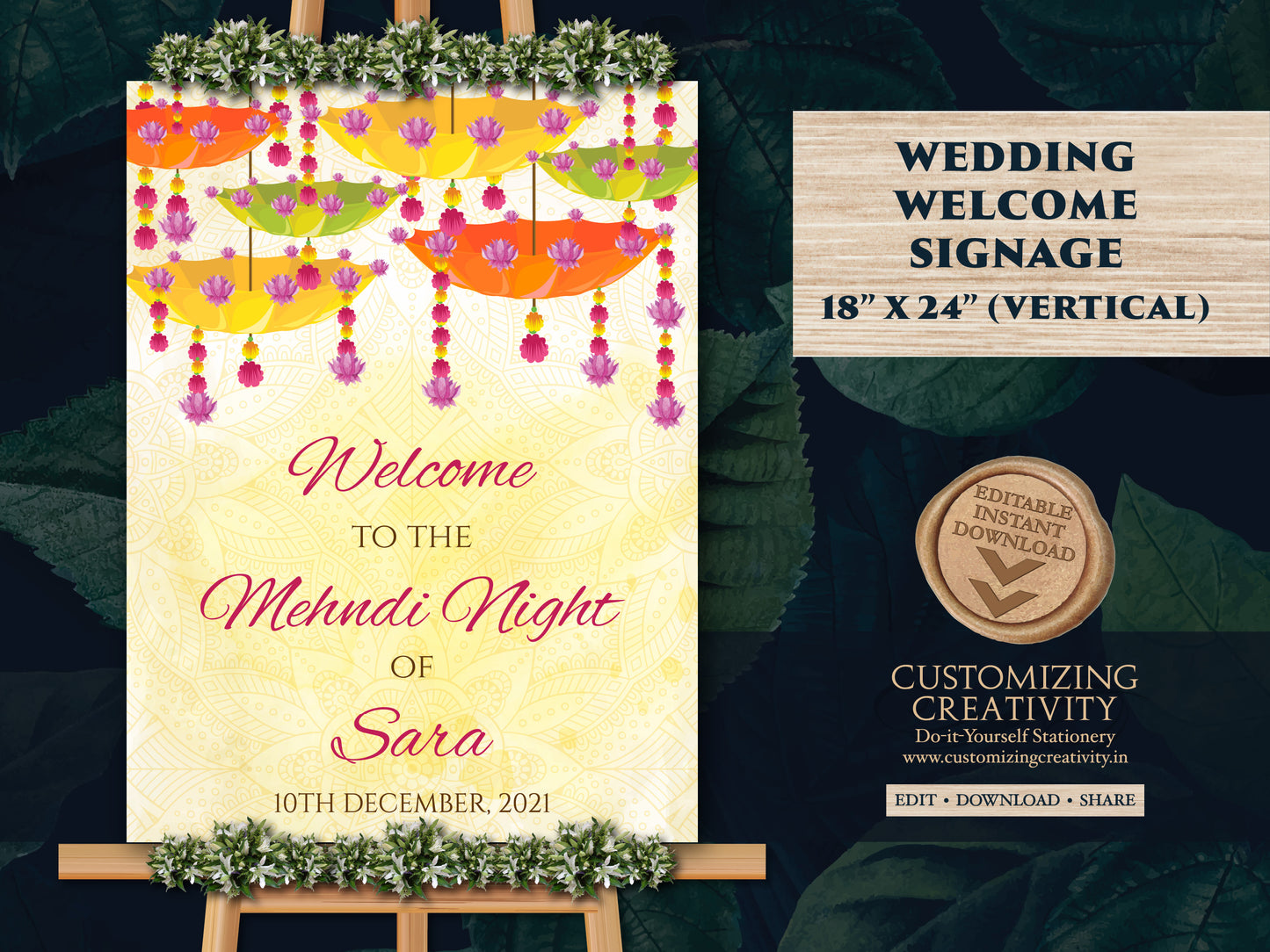 Mehndi Welcome Signs as Mehndi Signs, Indian Welcome sign as Hindu Wedding sign as Mendhi signage, Mehndi decor signs, Jaggo & Maiyaan Sign