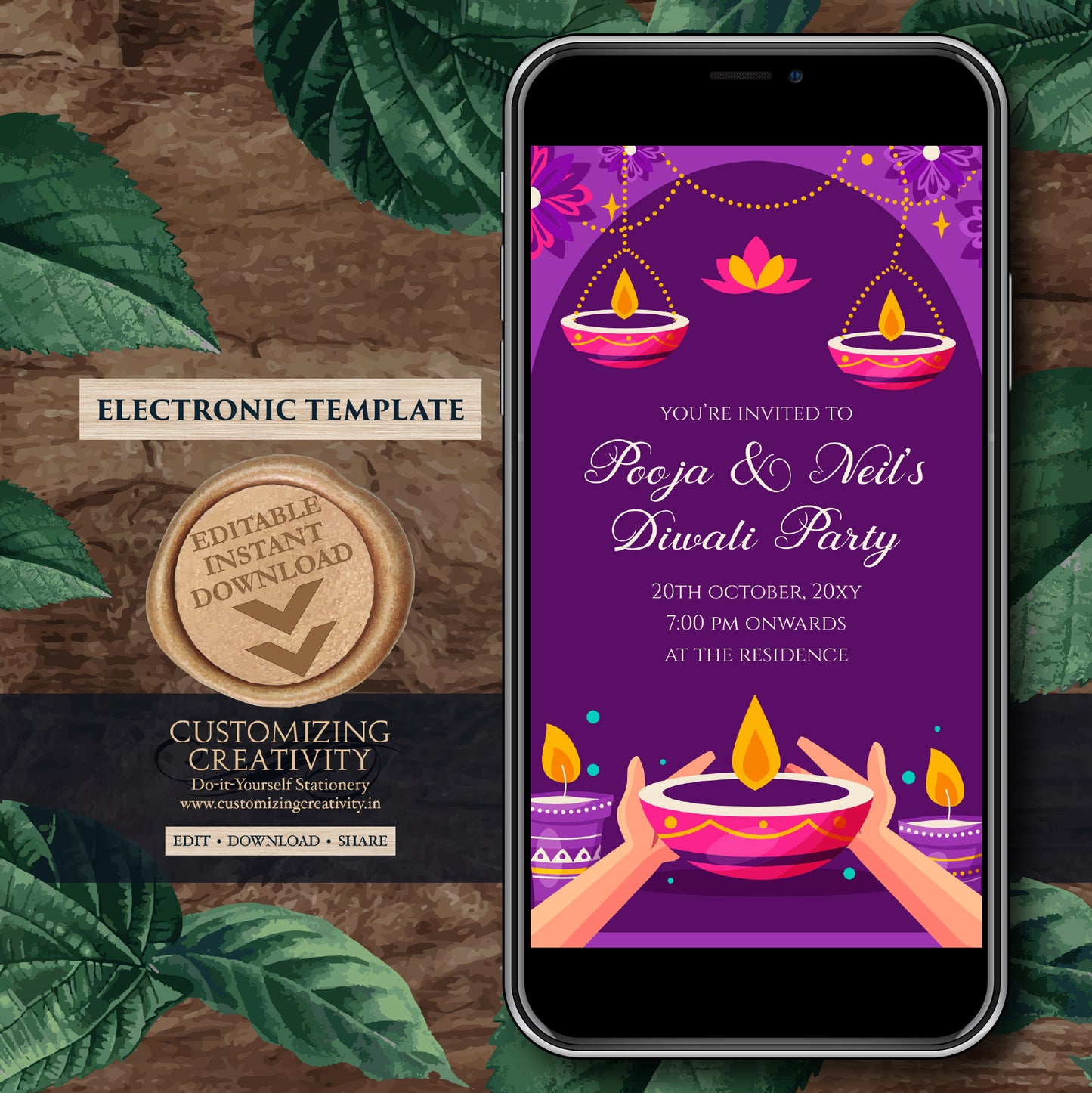 Diwali party invitation & Diwali invite, Happy Diwali card greeting as Diwali Evite template, Diwali party invite Digital Diwali invitations
