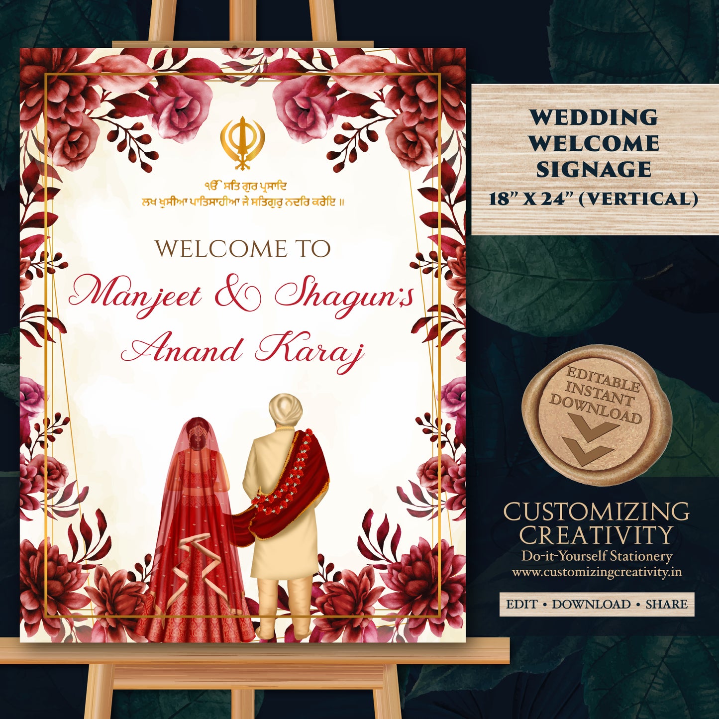 Anand Karaj welcome signs Punjabi Wedding Signs, Anand Karaj Signs & Sikh Wedding welcome Sign, Sikh Welcome signs as Punjabi Welcome Signs