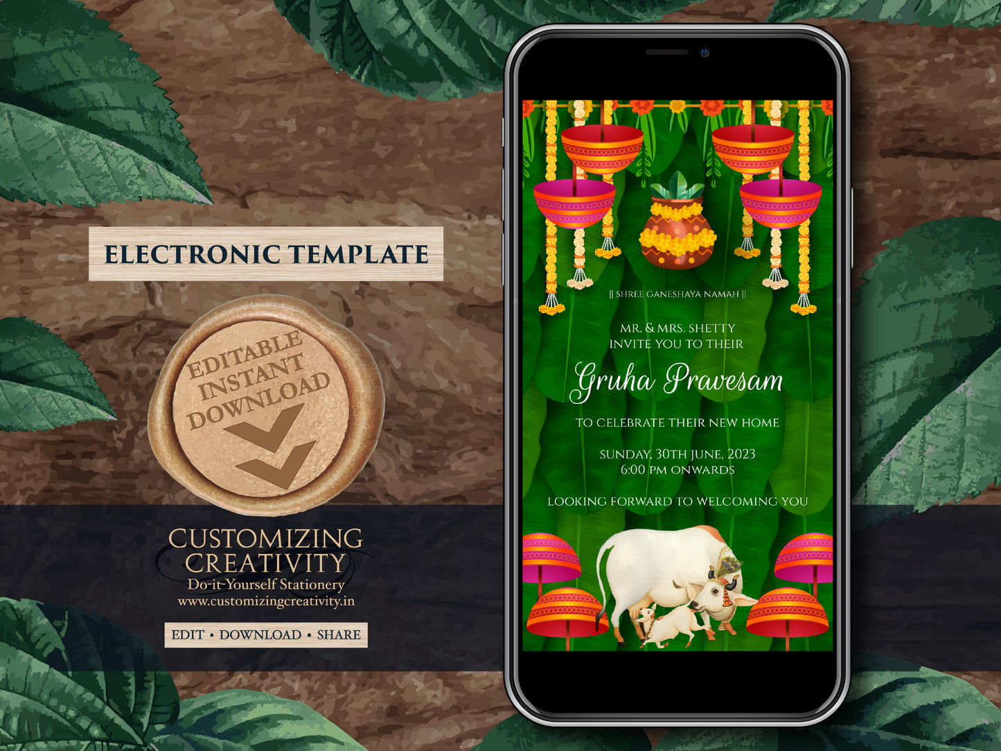 Griha pravesh invite as Gruhapravesam invitation, Pooja invite as Gruha pravesh invite, Housewarming invite & Indian Housewarming invitation