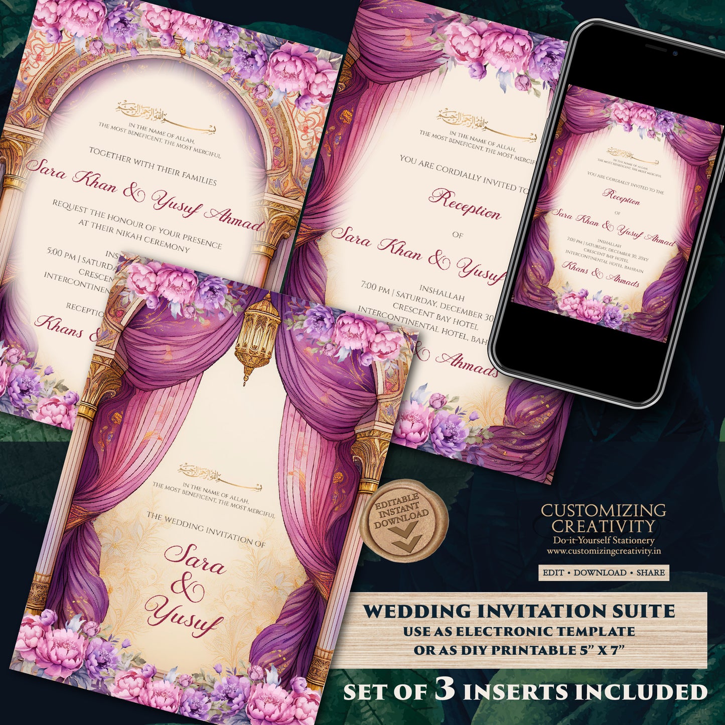 Digital Nikkah invitations Muslim wedding Invites, Digital Islamic Wedding Invitations & Muslim wedding cards as Digital Nikkah invites