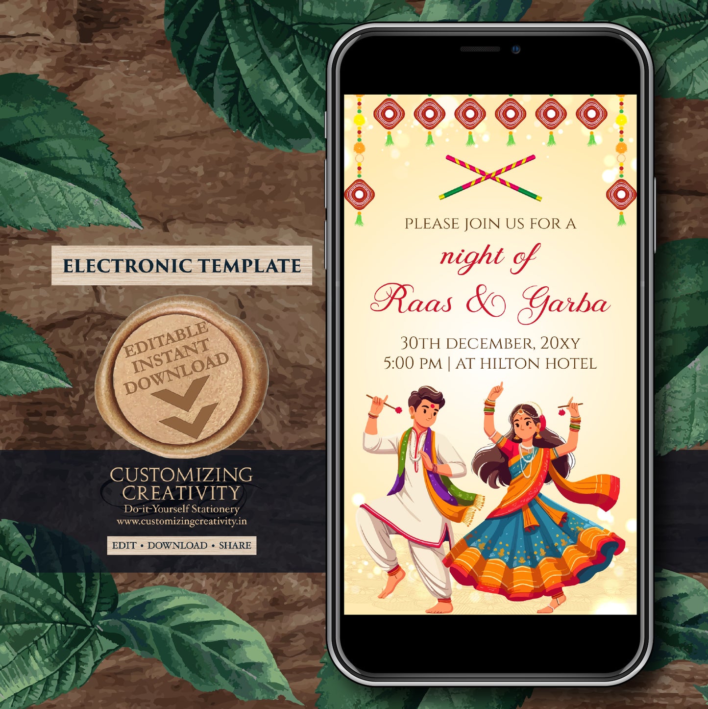 Digital Navratri invites Raas Garba invitations, Raas Garba night invites Digital Dandiya invitation, Wedding Dandiya night invite Digital