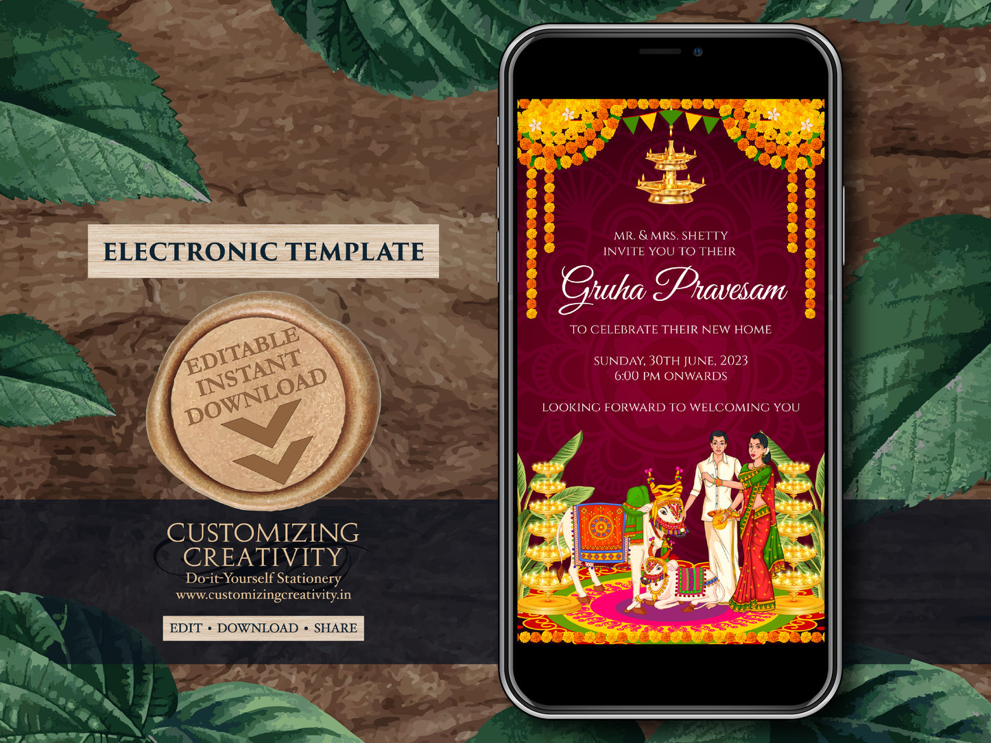 Gruha pravesh invite & Griha pravesh invite, Housewarming invite as Gruhapravesam invitation, Indian Housewarming invitation as Pooja invite