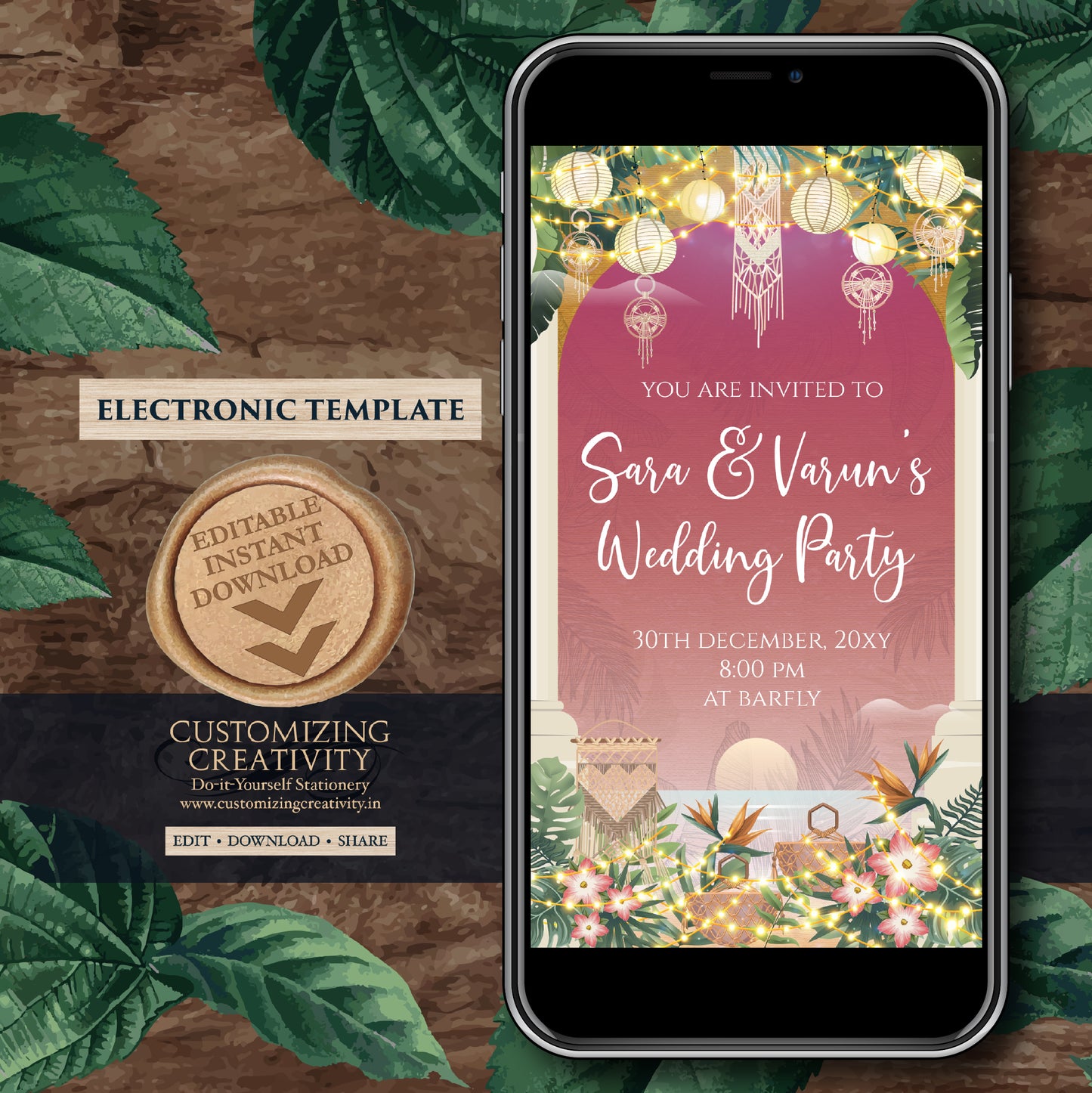 Digital Wedding Cocktail invite Indian Wedding After Party invite, Indian Youngsters Party invite & Digital Indian Cocktail Party invitation
