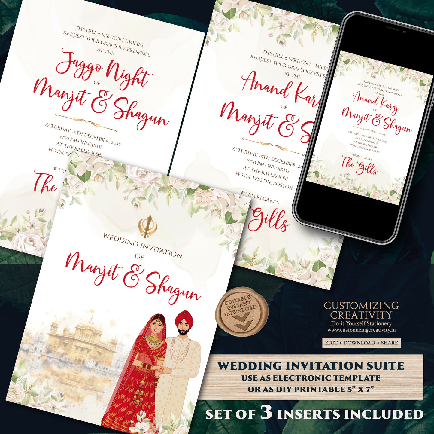 Digital Indian wedding invitation Punjabi wedding card, Digital Punjabi Wedding invitation & Sikh Wedding card as Sikh wedding invitation