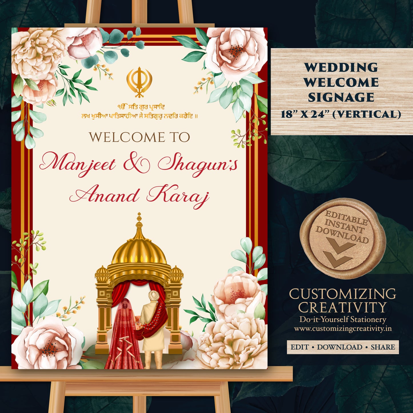 Anand Karaj Signs Punjabi Wedding Welcome Signs, Sikh Wedding Signs & Punjabi Wedding Signs, Anand Karaj welcome signs as Sikh Welcome signs