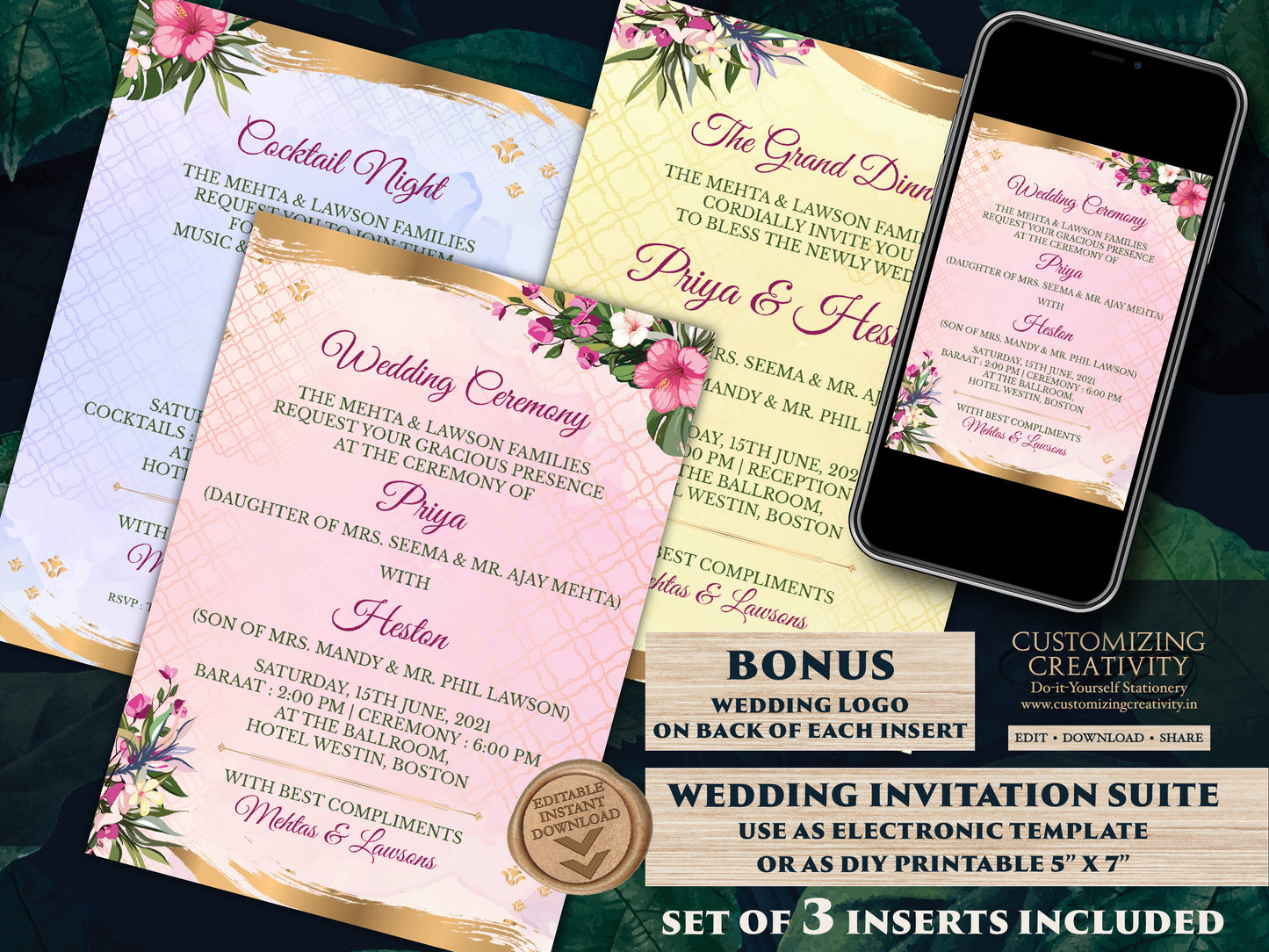 Summer Wedding Invite as Indian Wedding invitations Hindu, Indian Invites Tropical Wedding, Beach Wedding invitations & Spring Wedding cards