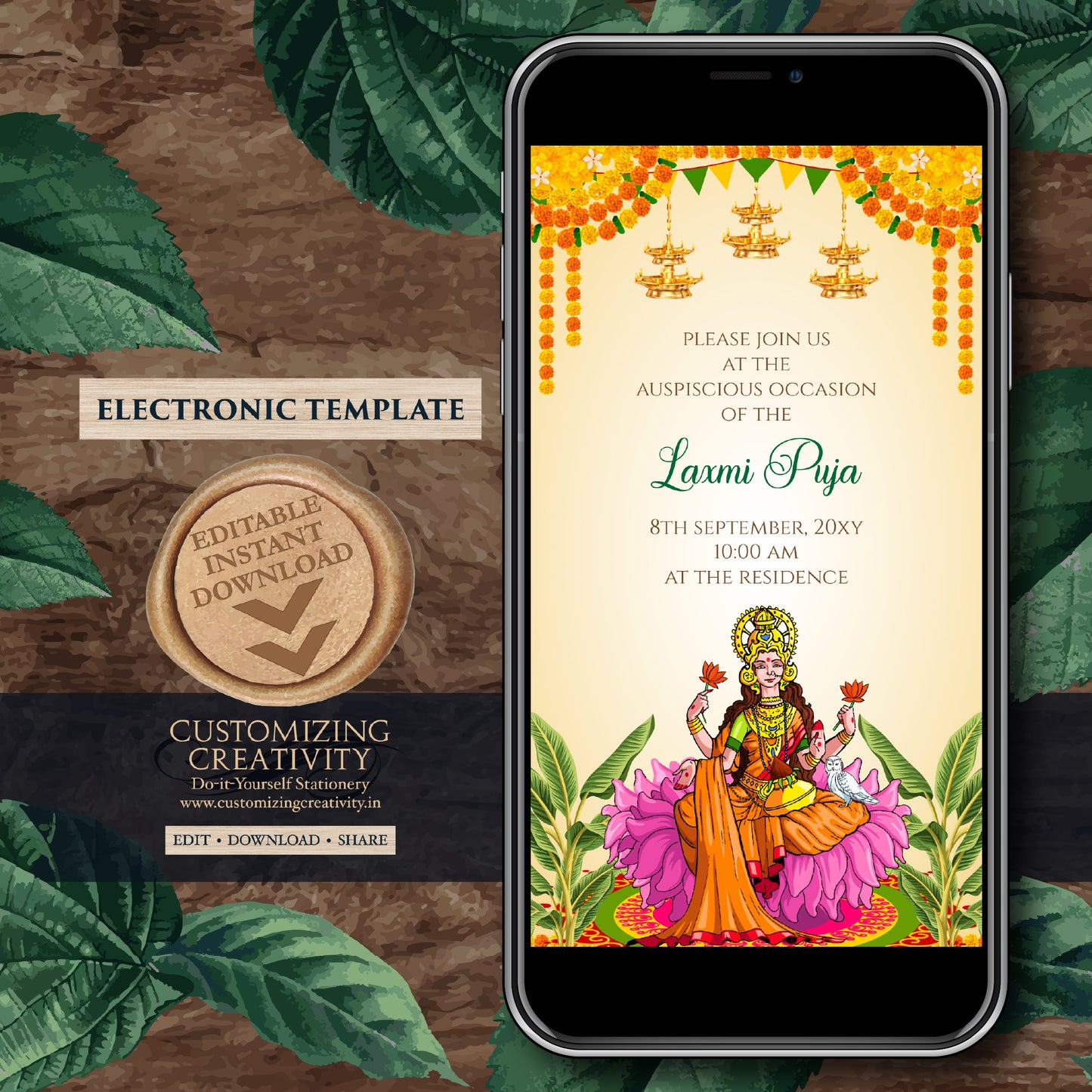 Laxmi Puja invite Varamahalakshmi Vratham Invitation, Digital Laxmi Pooja Invitation & Lakshmi Puja Invite, Digital Varalaxmi Pooja Invite
