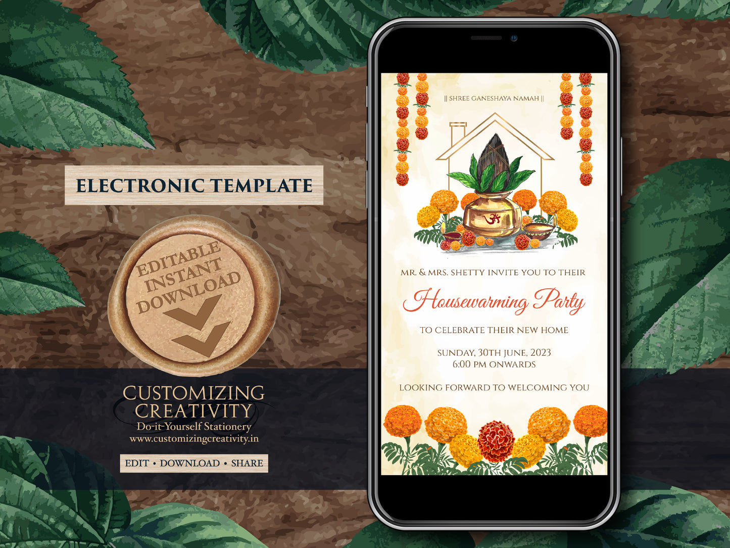 Indian Housewarming invitations & Indian new home invites, Digital Housewarming invites as Griha Pravesh invites as Indian house invites